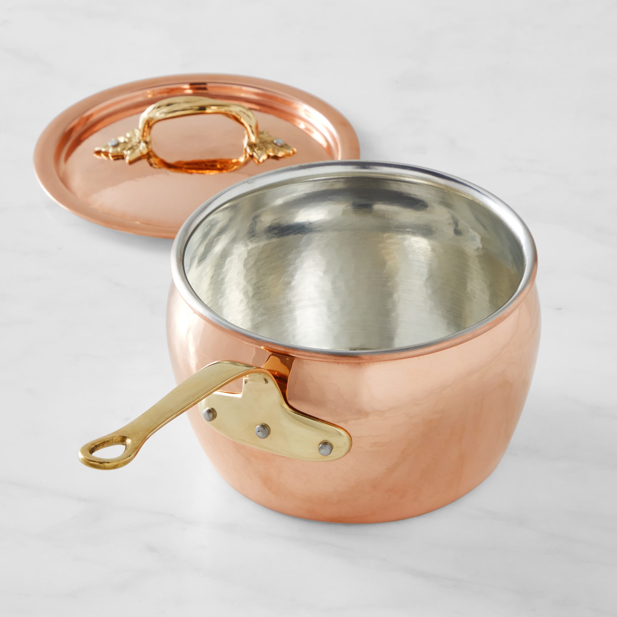Ruffoni Historia Hammered Copper Saucepan with Vine Lid, 3-Qt.