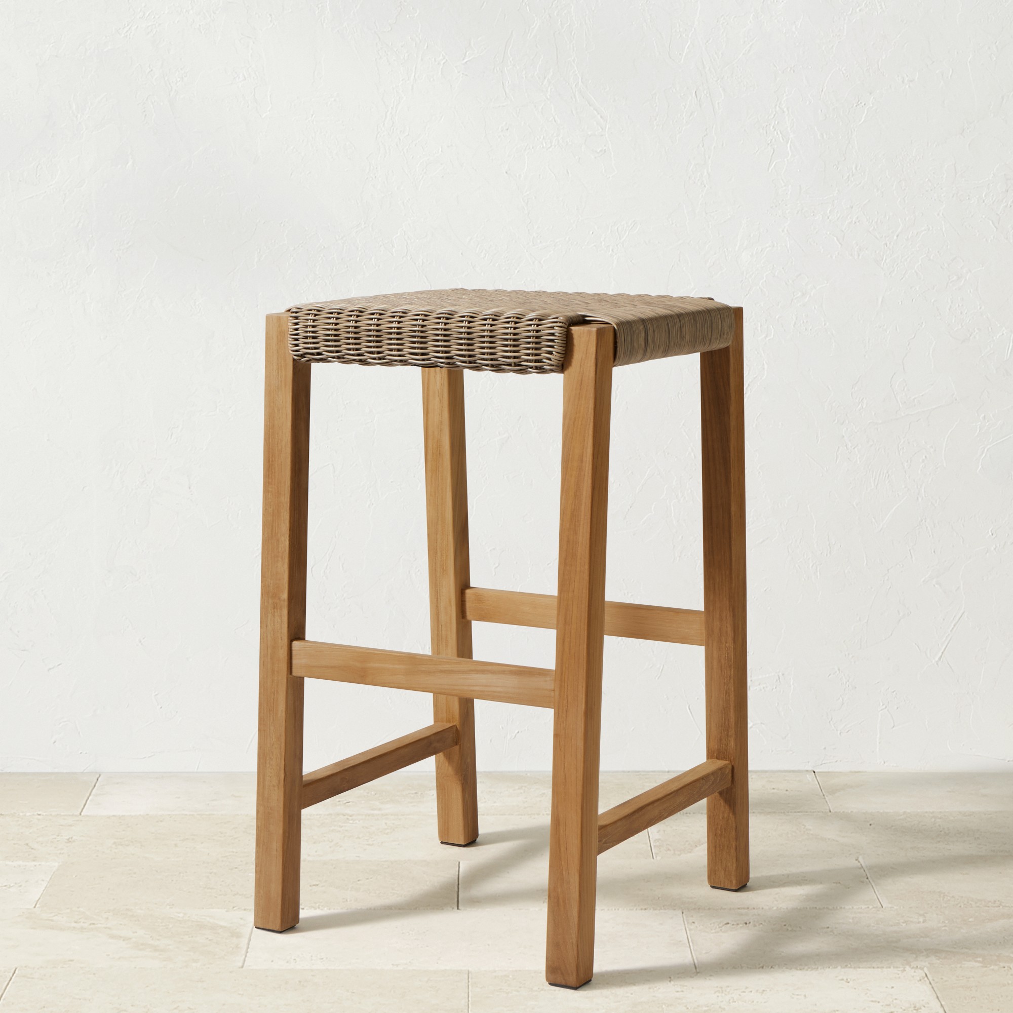 Larnaca Teak All-Weather Weave Backless Bar Stool