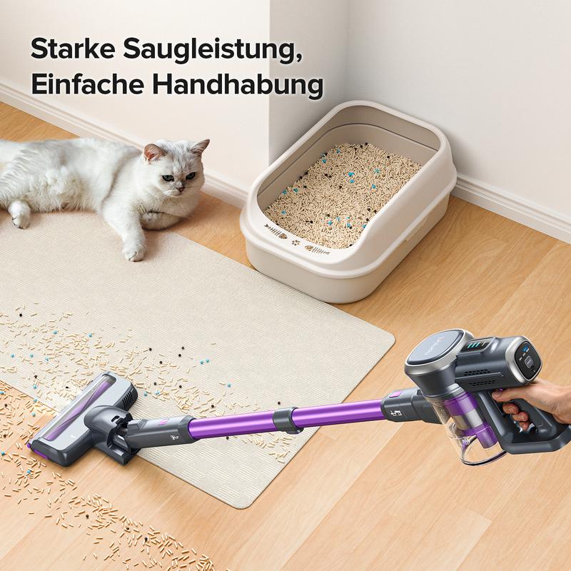 BlackFriday Lubluelu-Cordless Self-Standing Vacuum Cleaner, 25KPa leistungsstarke Saugkraft, 220W Stick Hoover für Tierhaare, Hartböden und Teppiche, 450 ml Mülleimer