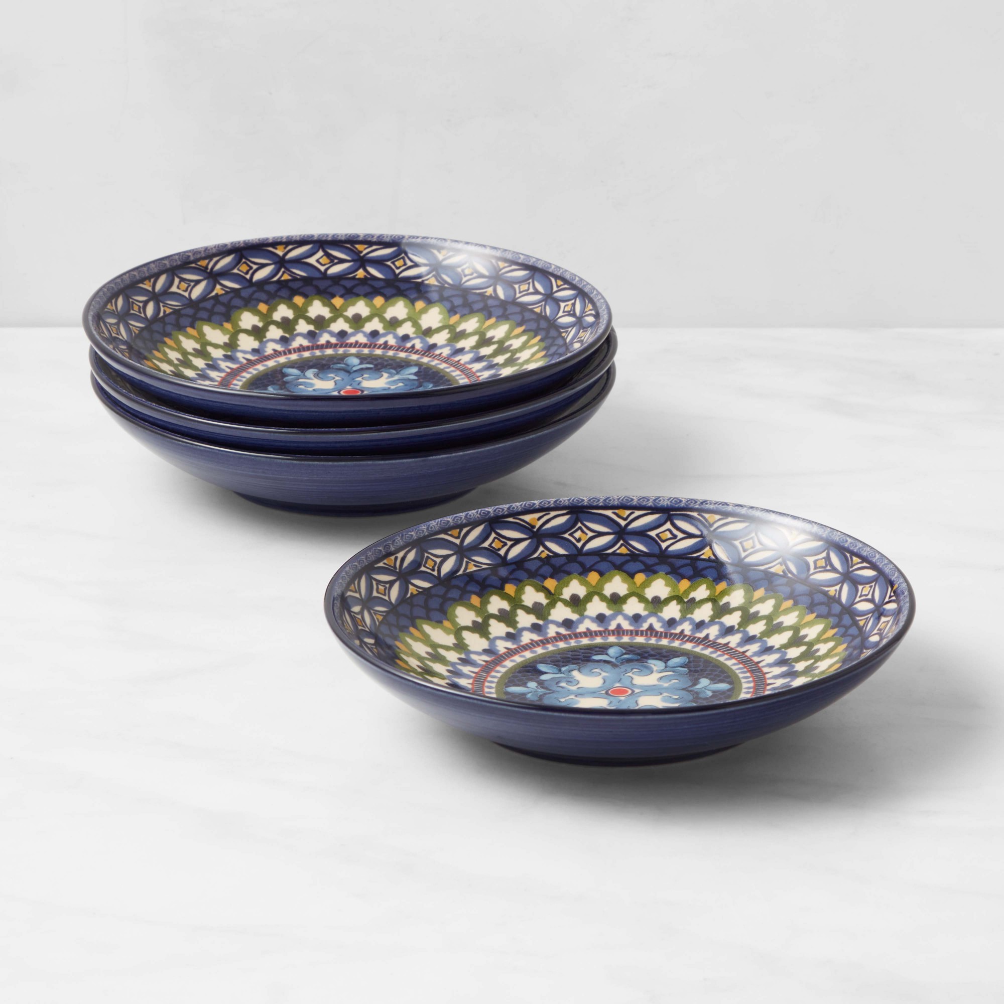 Sicily Ceramic Pasta Bowls, Green & Blue