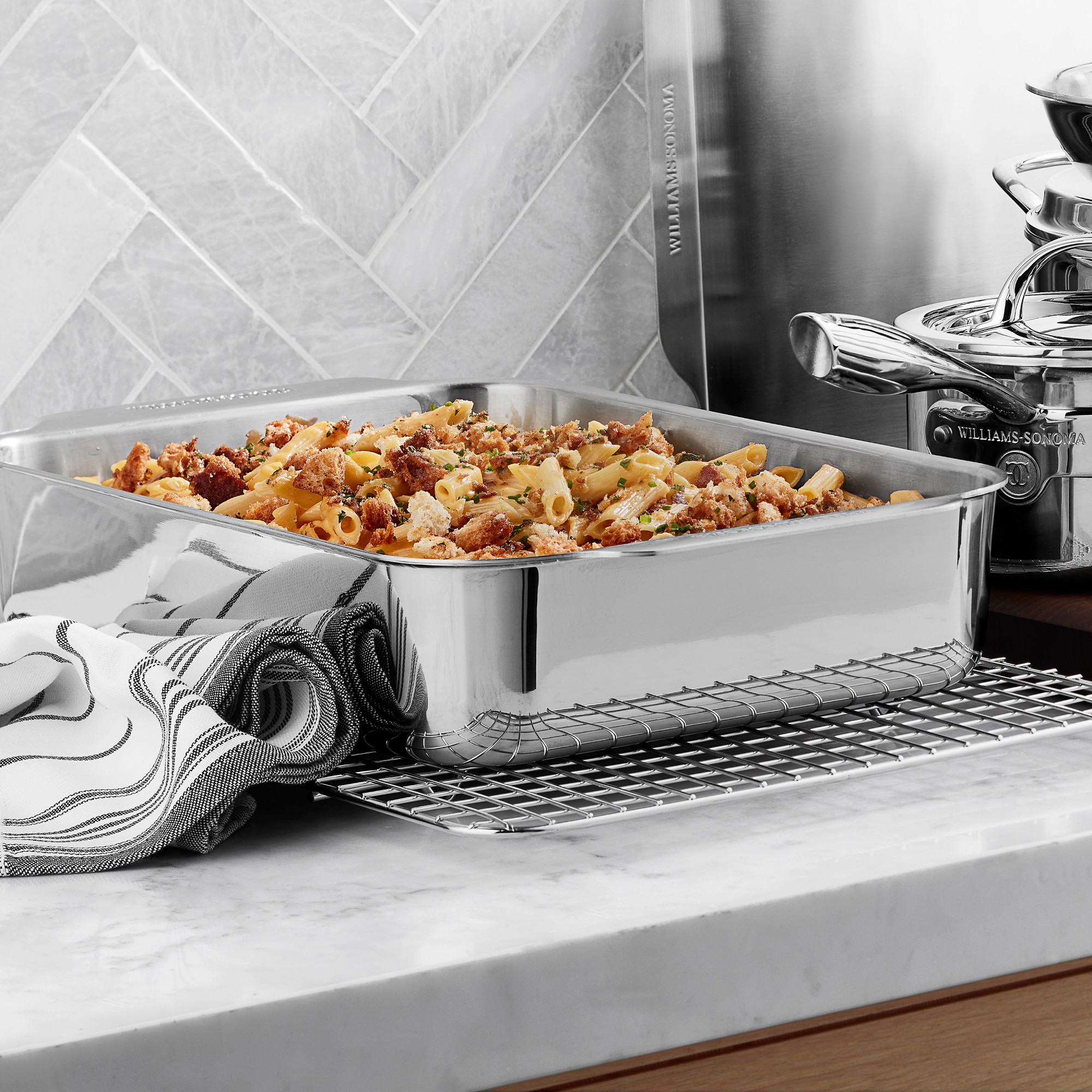 Williams Sonoma Signature Thermo-Clad™ Stainless-Steel Ovenware Lasagna Baker, 17 x 11