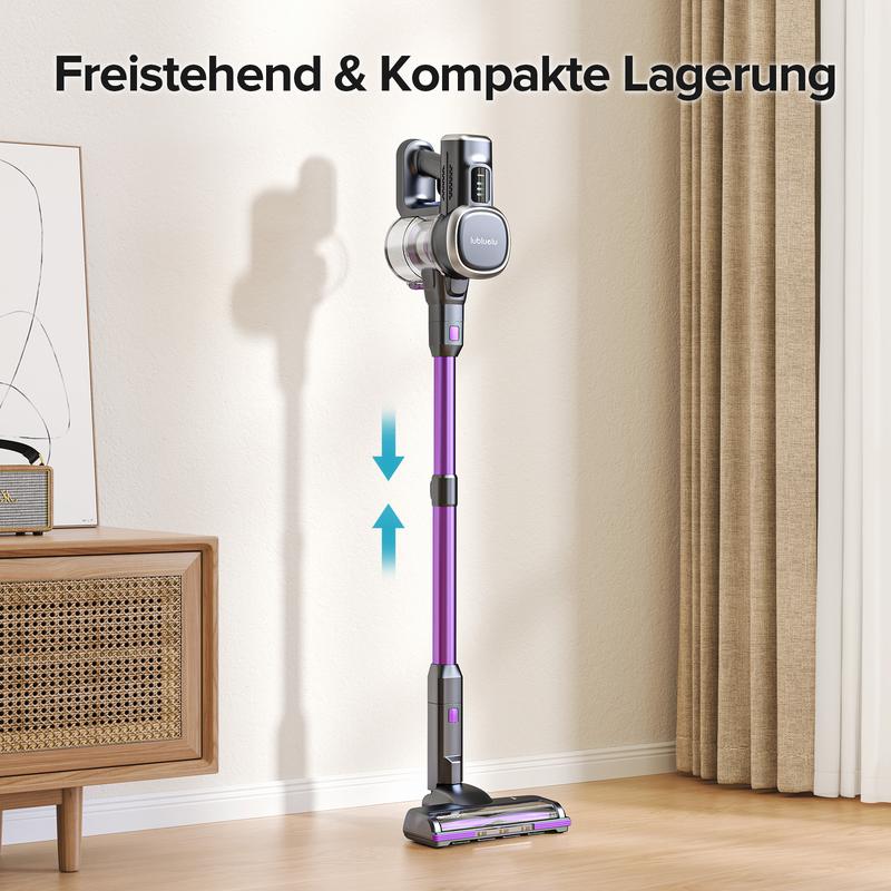 BlackFriday Lubluelu-Cordless Self-Standing Vacuum Cleaner, 25KPa leistungsstarke Saugkraft, 220W Stick Hoover für Tierhaare, Hartböden und Teppiche, 450 ml Mülleimer