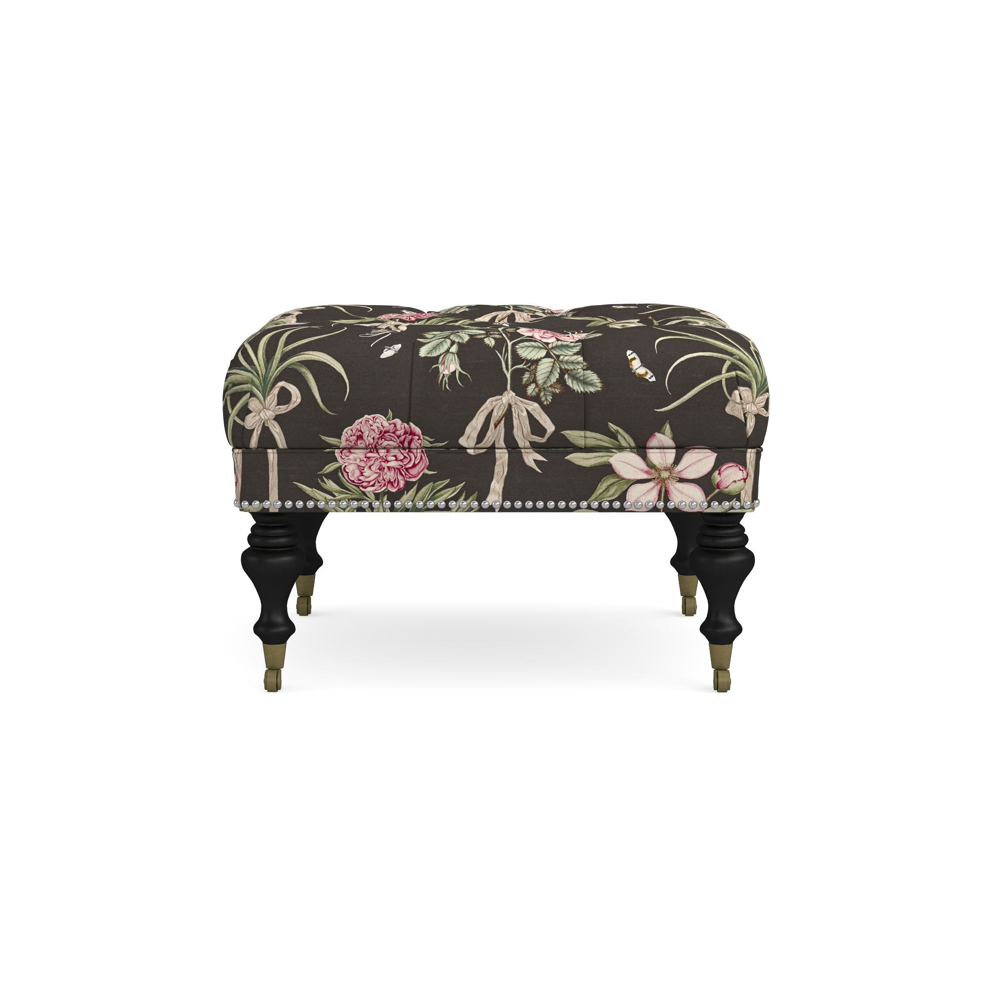 Sanderson x Giles Deacon Fairfax Bench Ottoman, Turned Leg with Tufted Top (26-61)