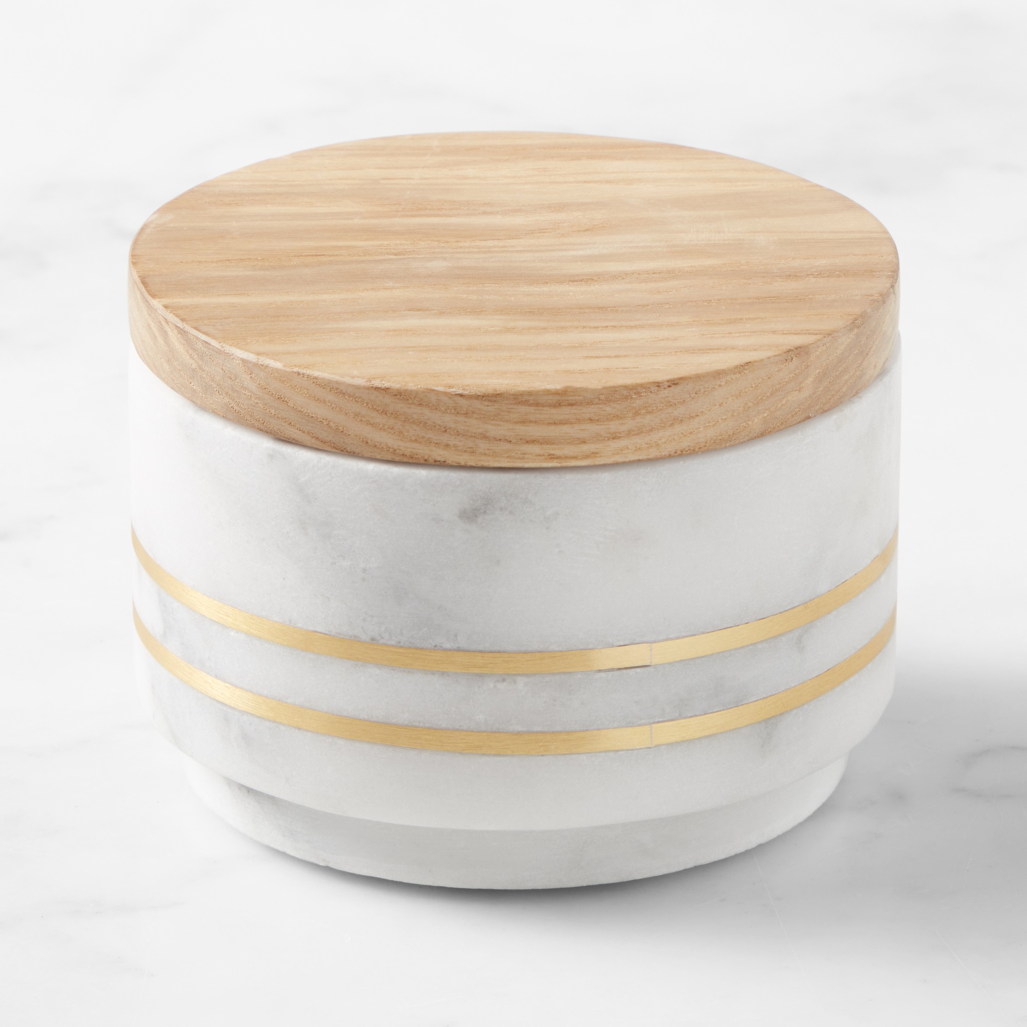 Williams Sonoma Arabescato Marble with Brass Inlay Salt Cellar