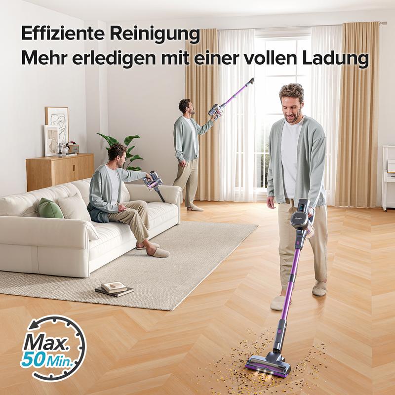 BlackFriday Lubluelu-Cordless Self-Standing Vacuum Cleaner, 25KPa leistungsstarke Saugkraft, 220W Stick Hoover für Tierhaare, Hartböden und Teppiche, 450 ml Mülleimer
