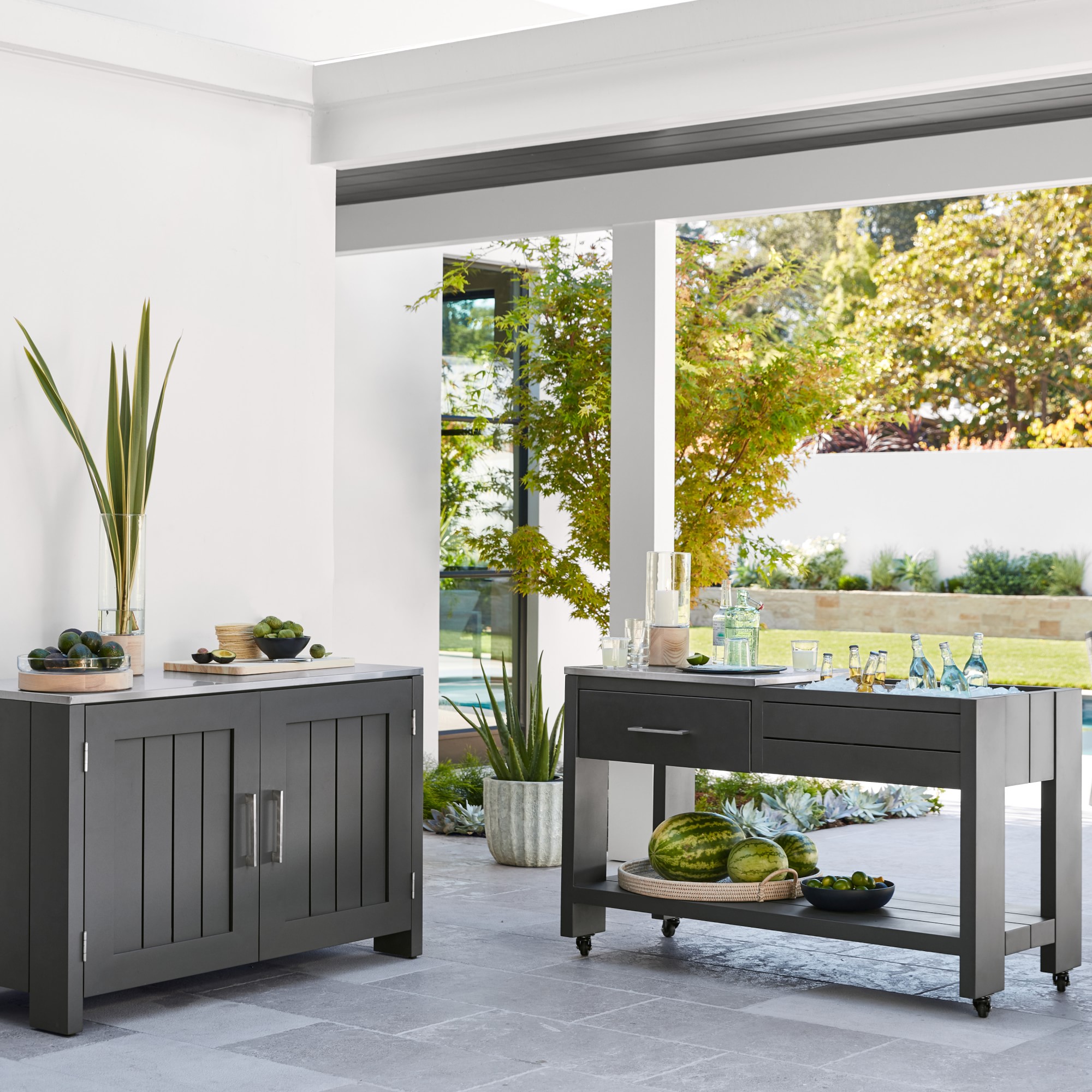 Larnaca Outdoor Slate Grey Metal Prep Table (58)