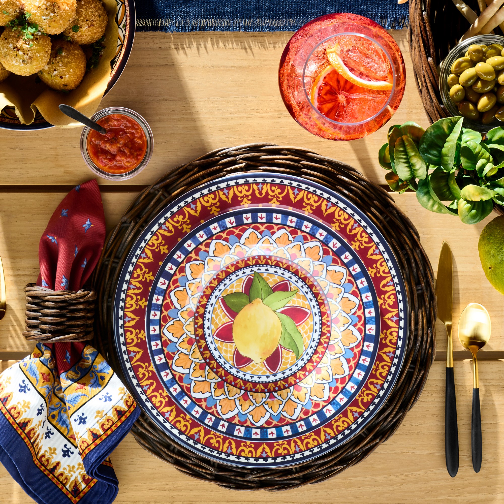 Sicily Red Outdoor Melamine Dinner Plates, Set of 4