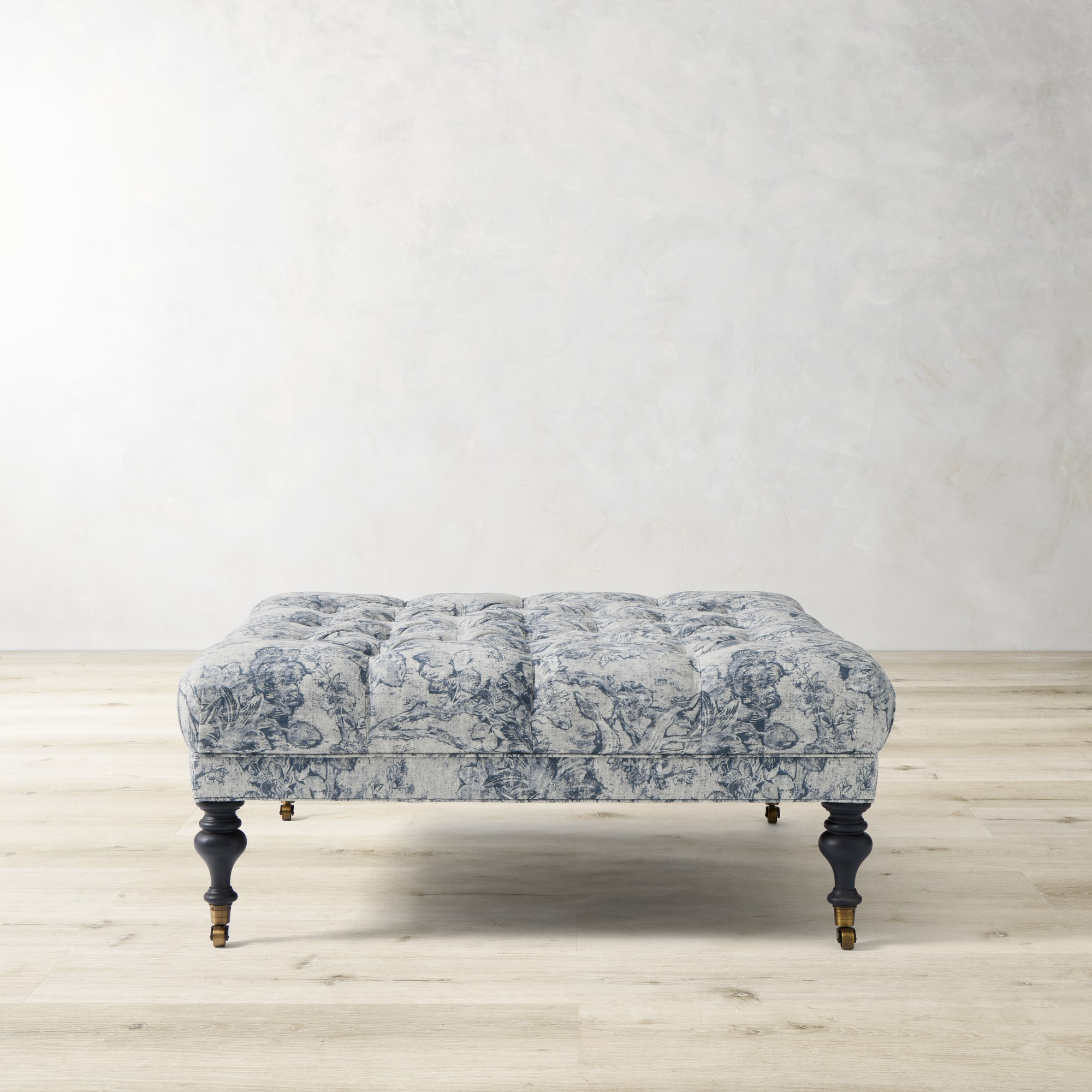Sanderson x Giles Deacon Fairfax Bench Ottoman, Turned Leg with Tufted Top (26-61)