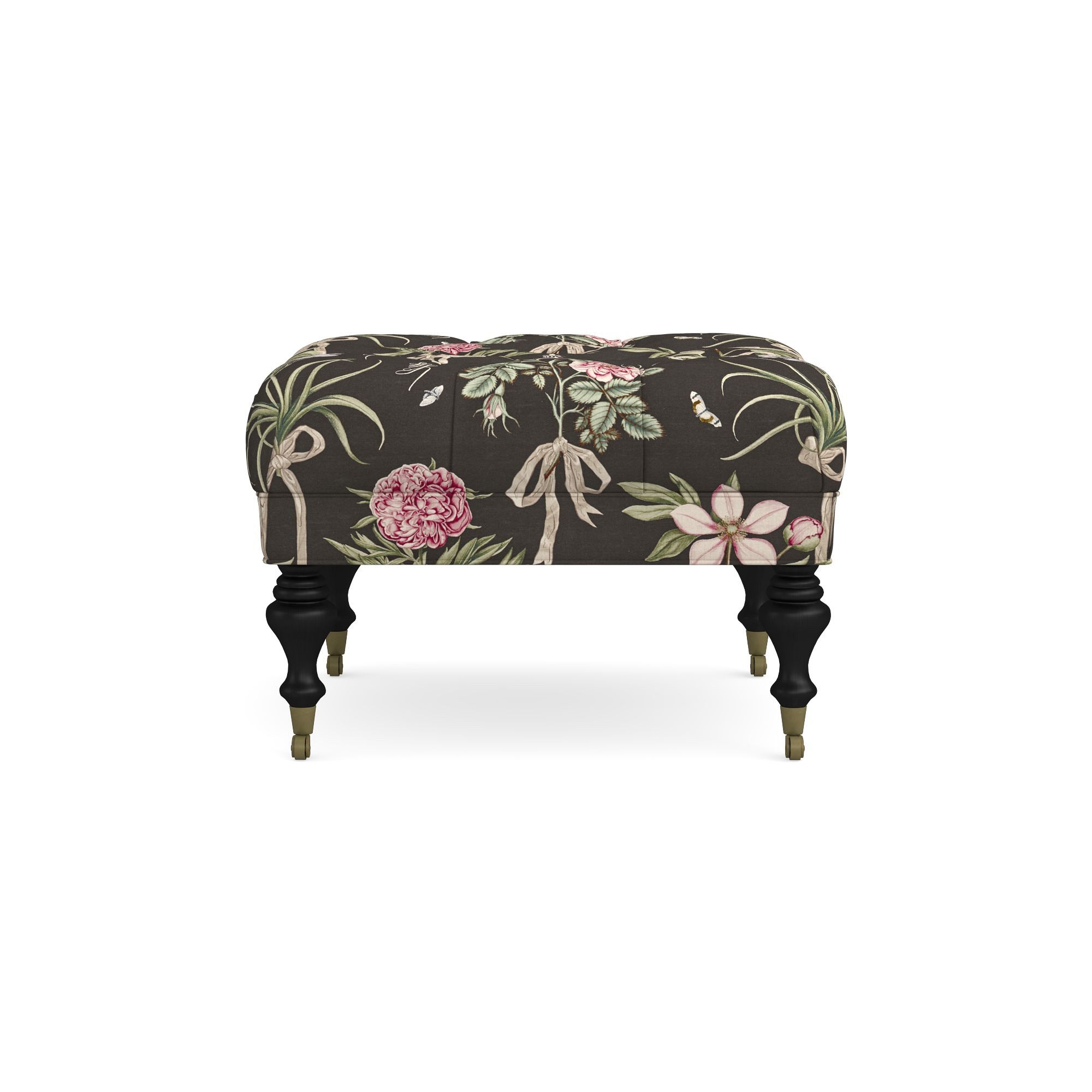 Sanderson x Giles Deacon Fairfax Bench Ottoman, Turned Leg with Tufted Top (26-61)