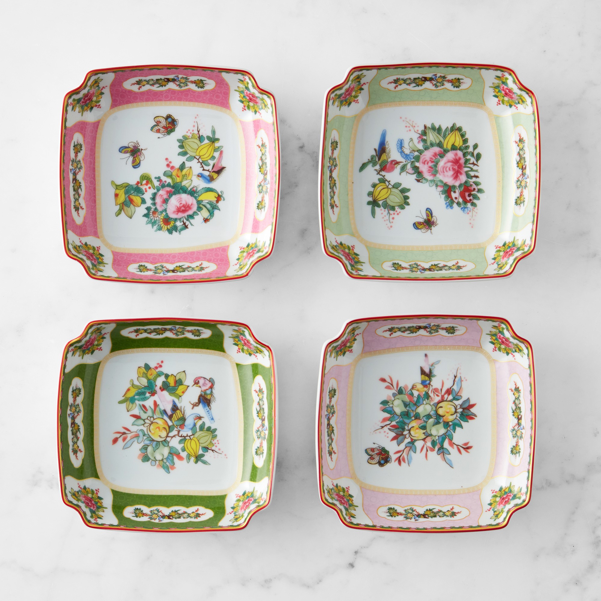 Famille Rose Square Dipping Bowls, Set of 4