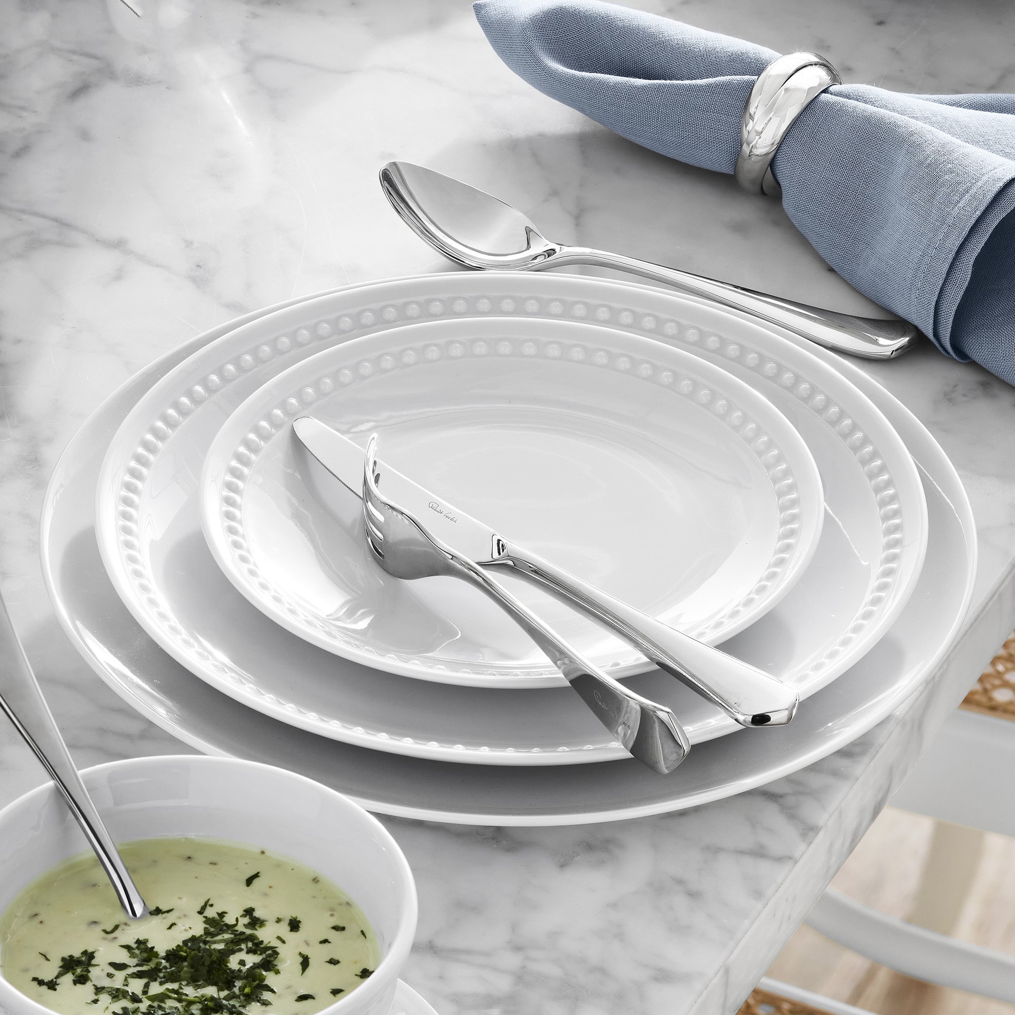 Pillivuyt Beaded Coupe Bread & Butter Plates, Set of 4