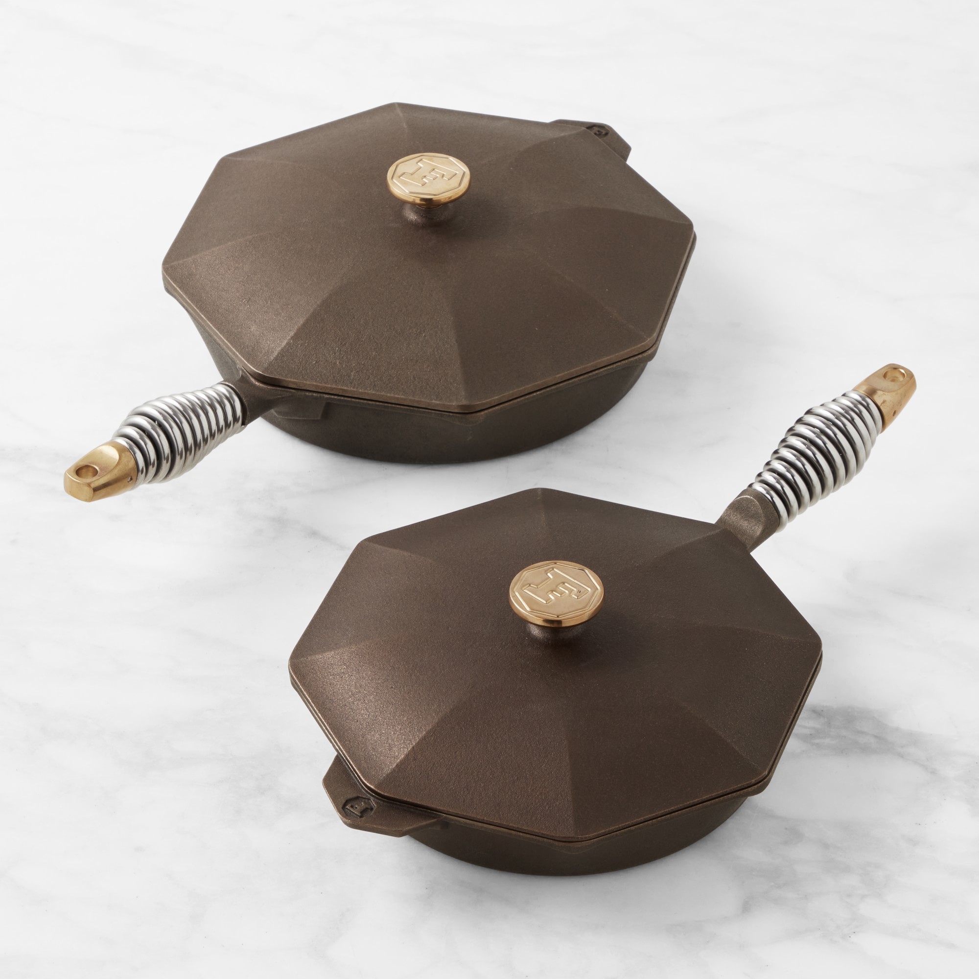 FINEX 4-Piece Seasoned Cast Iron Skillet Fry Pan Set with Lids, 10 & 12