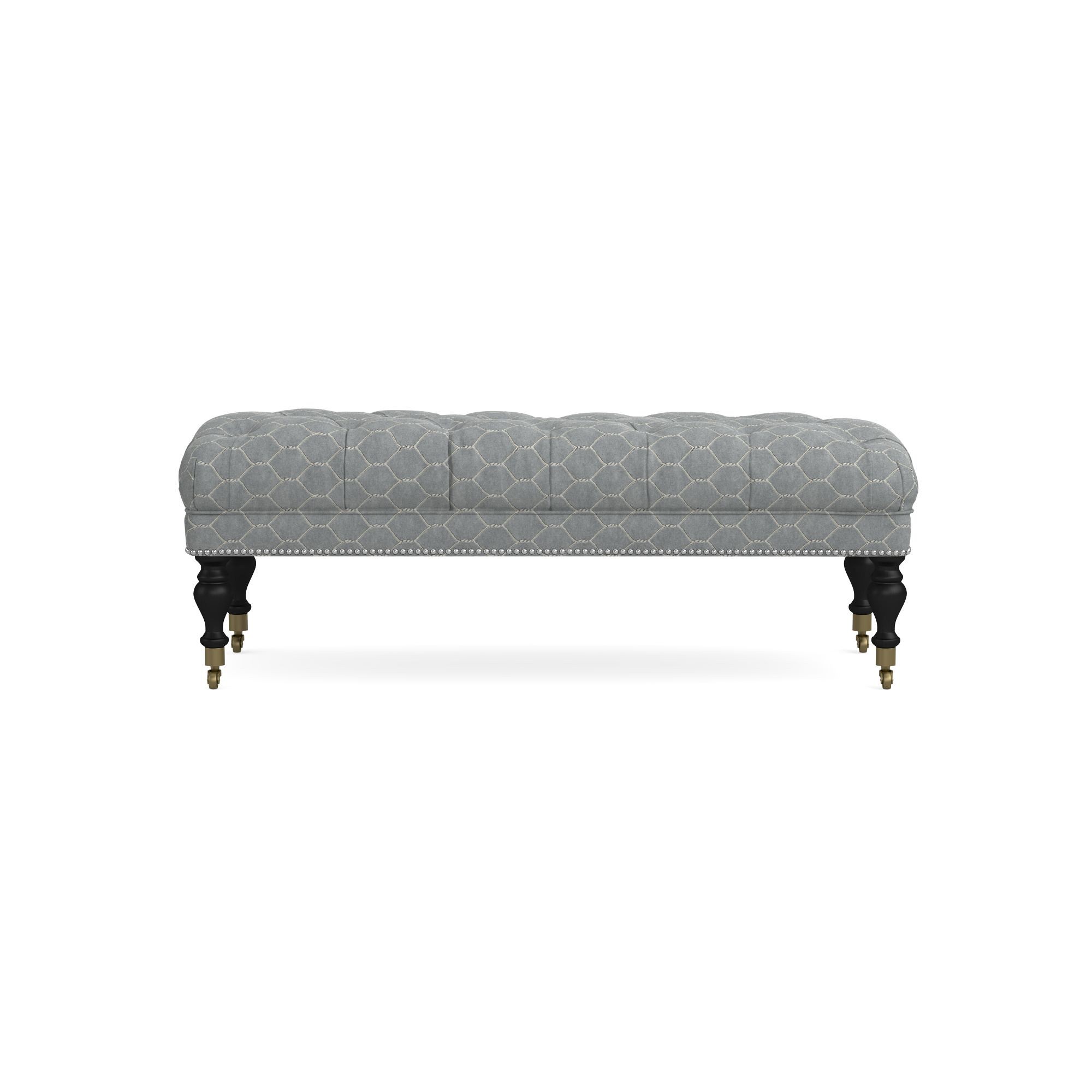 Sanderson x Giles Deacon Fairfax Bench Ottoman, Turned Leg with Tufted Top (26-61)
