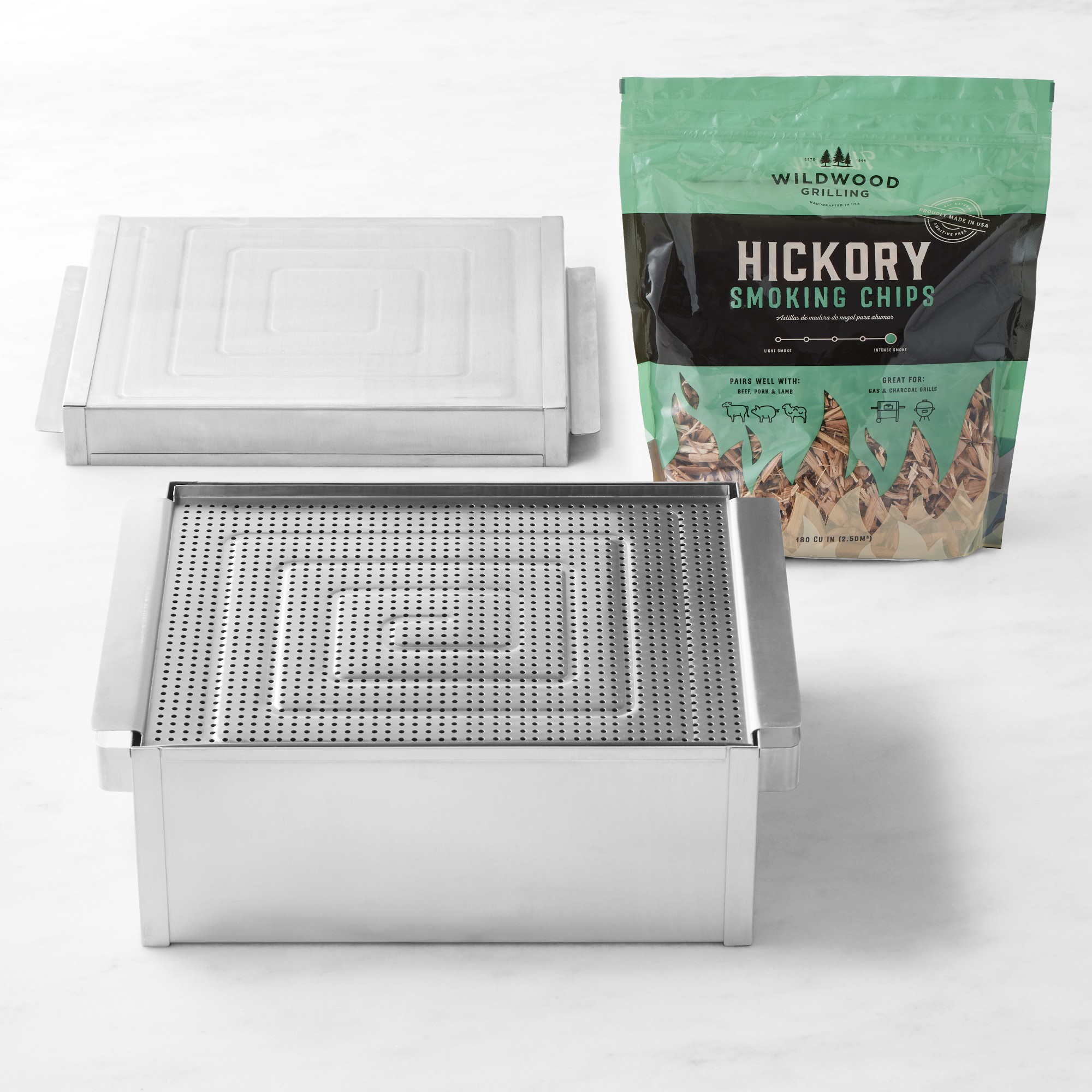 Williams Sonoma Smoker Box & Hickory Smoking Chips Set