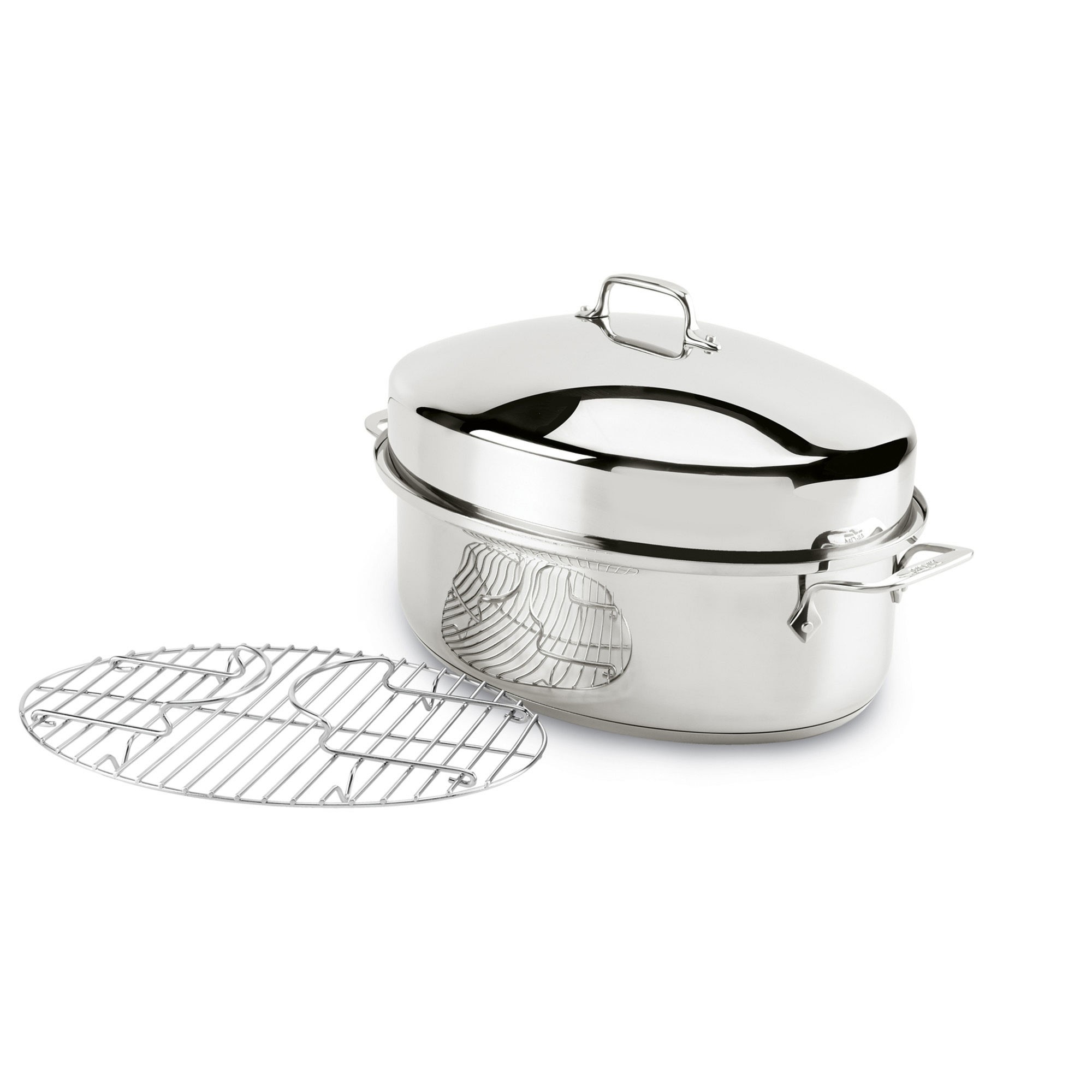 All Clad Stainless-Steel Covered Oval Roasting Pan with Rack