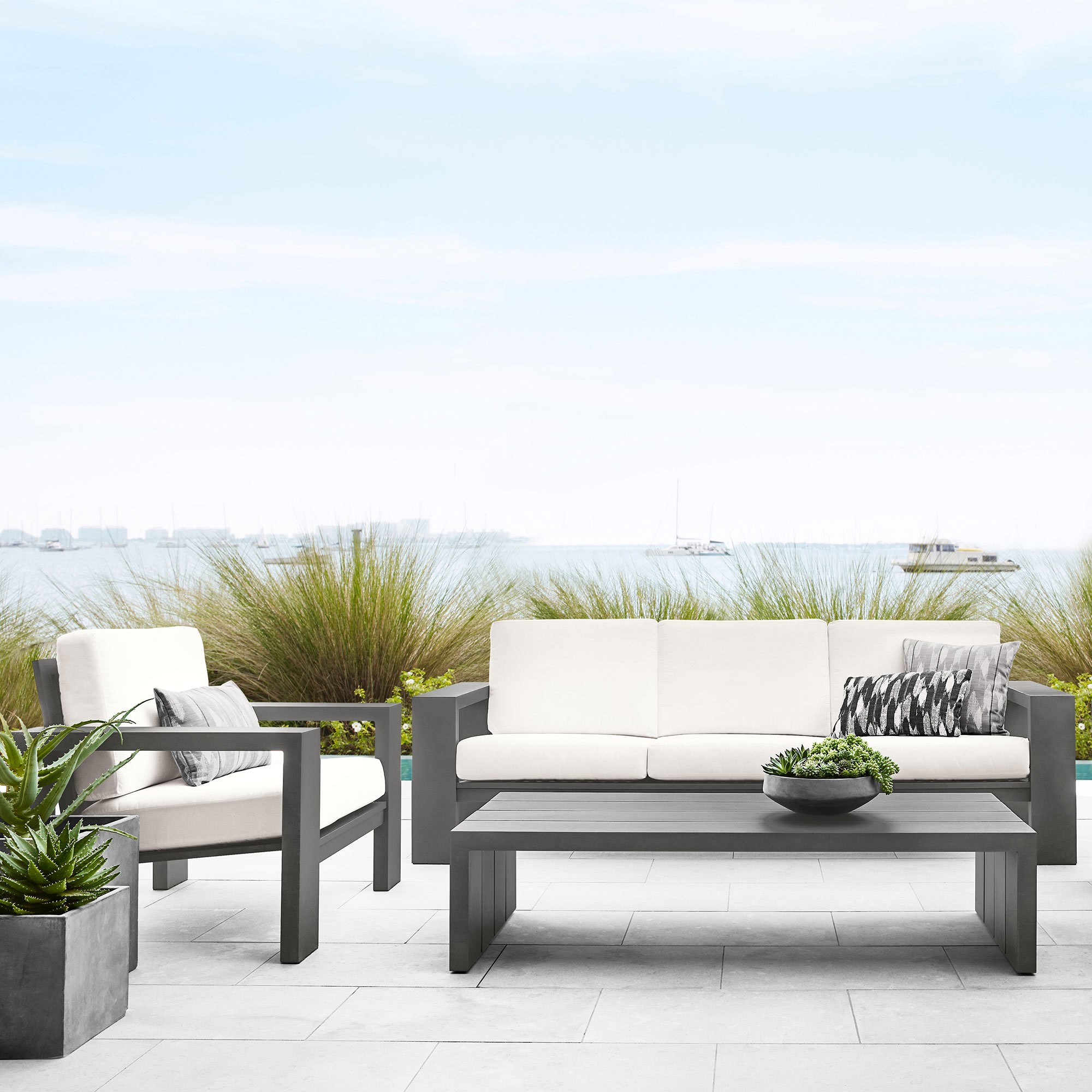 Larnaca Outdoor Slate Grey Metal Sofa (96-107)