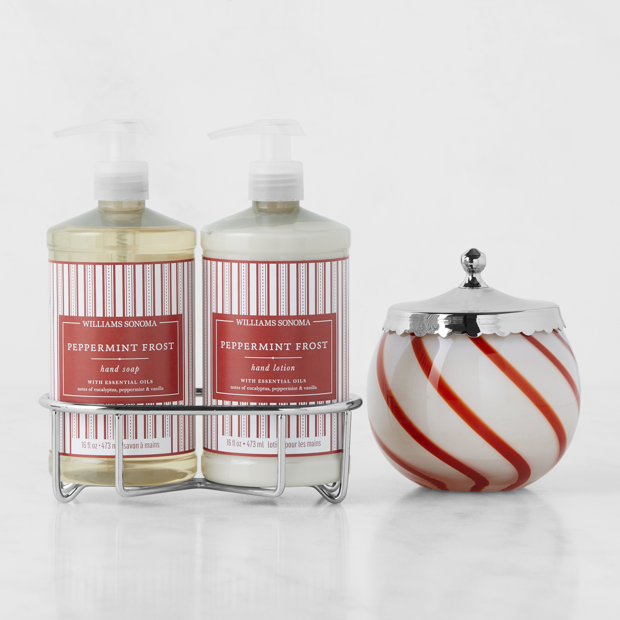 Williams Sonoma Peppermint Hand Soap, Hand Lotion & Figural Candle 4-Piece Set