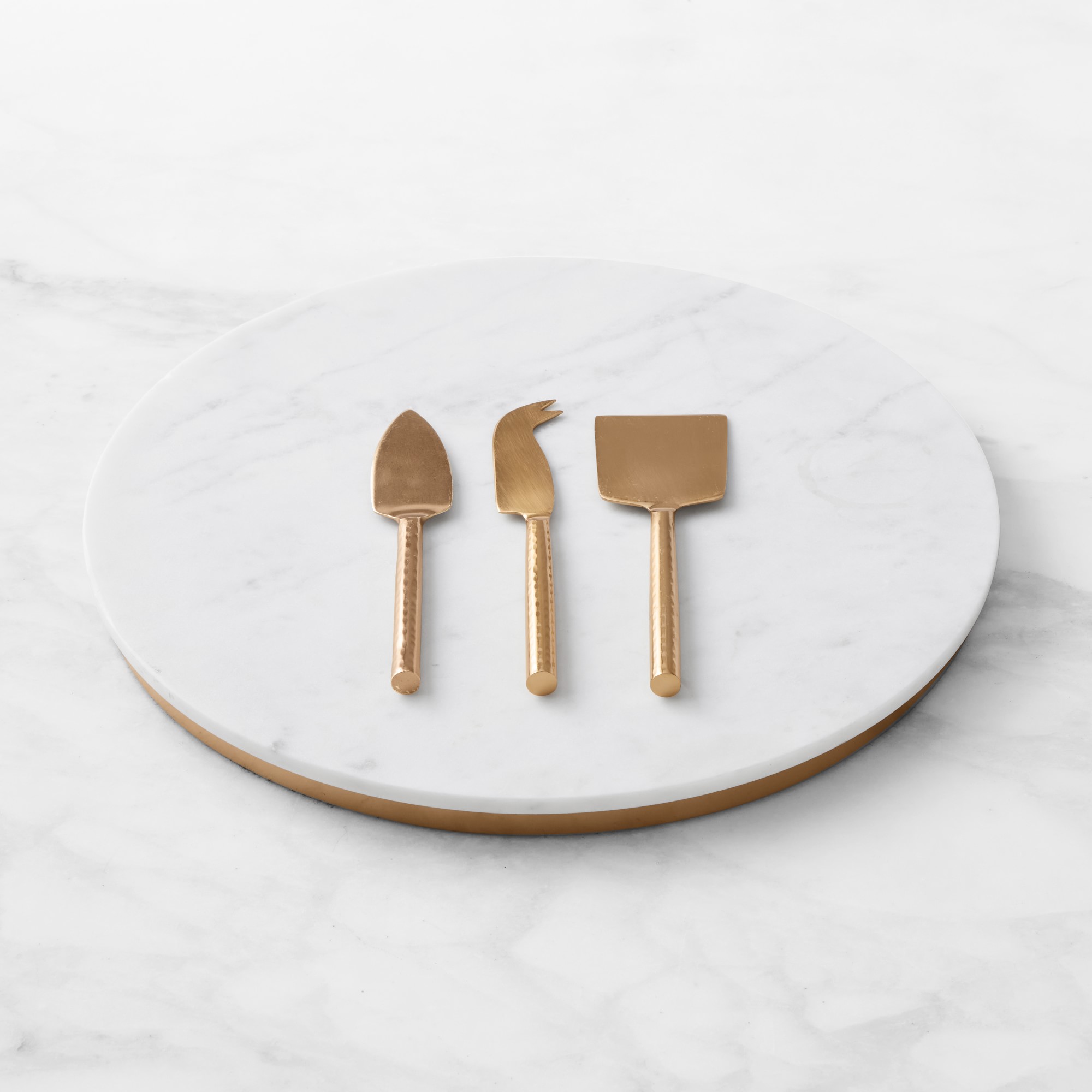 Marble & Brass Cheese Board with Cheese Knives