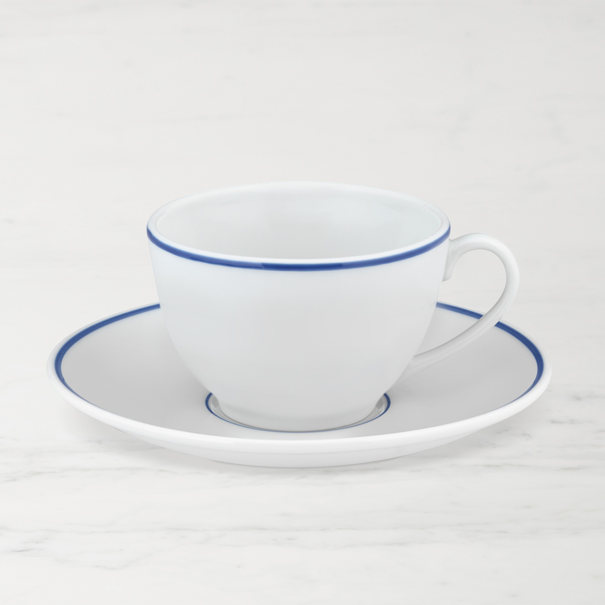 Apilco Tradition Blue-Banded Porcelain Cups & Saucers, Set of 4
