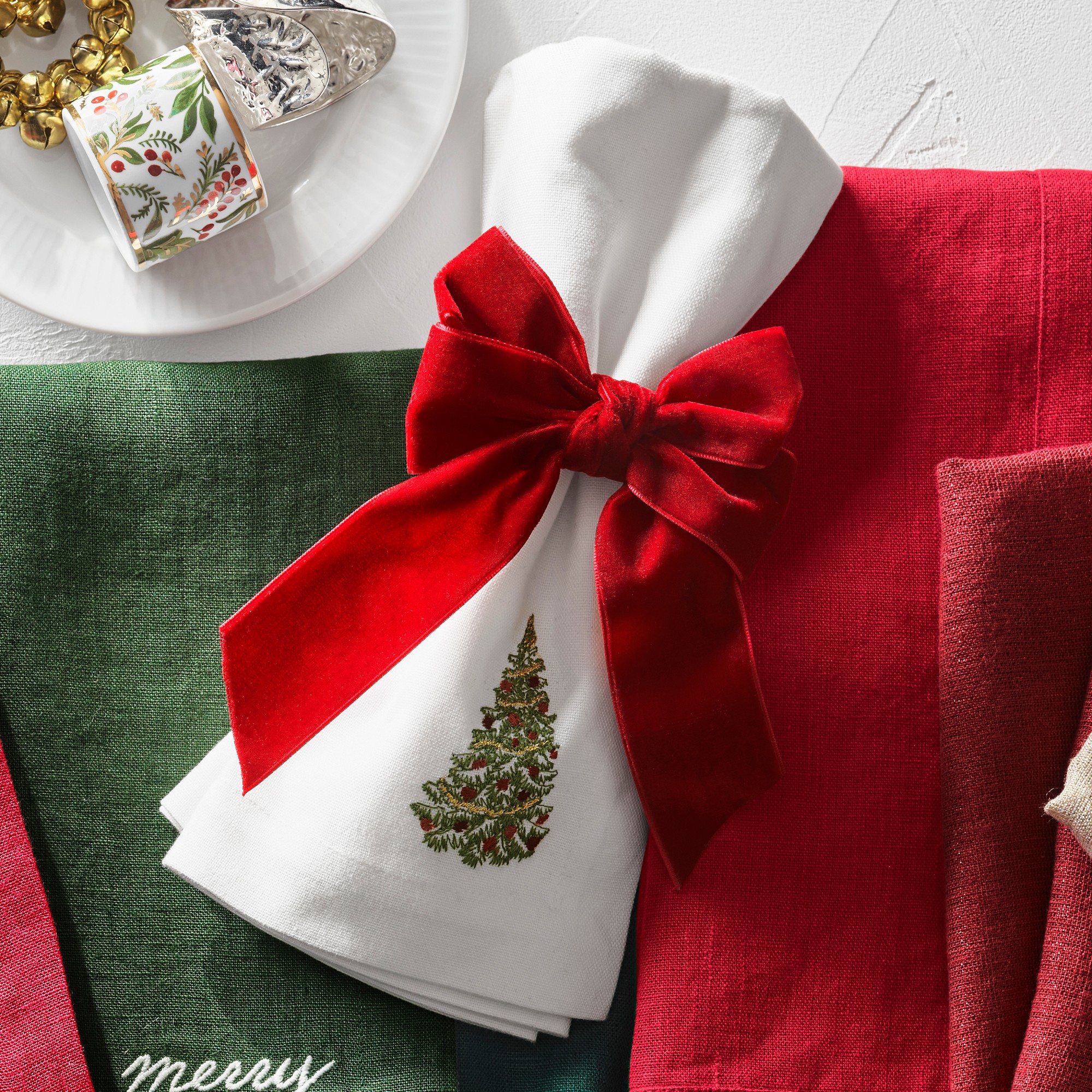 Velvet Bow Napkin Rings, Set of 4