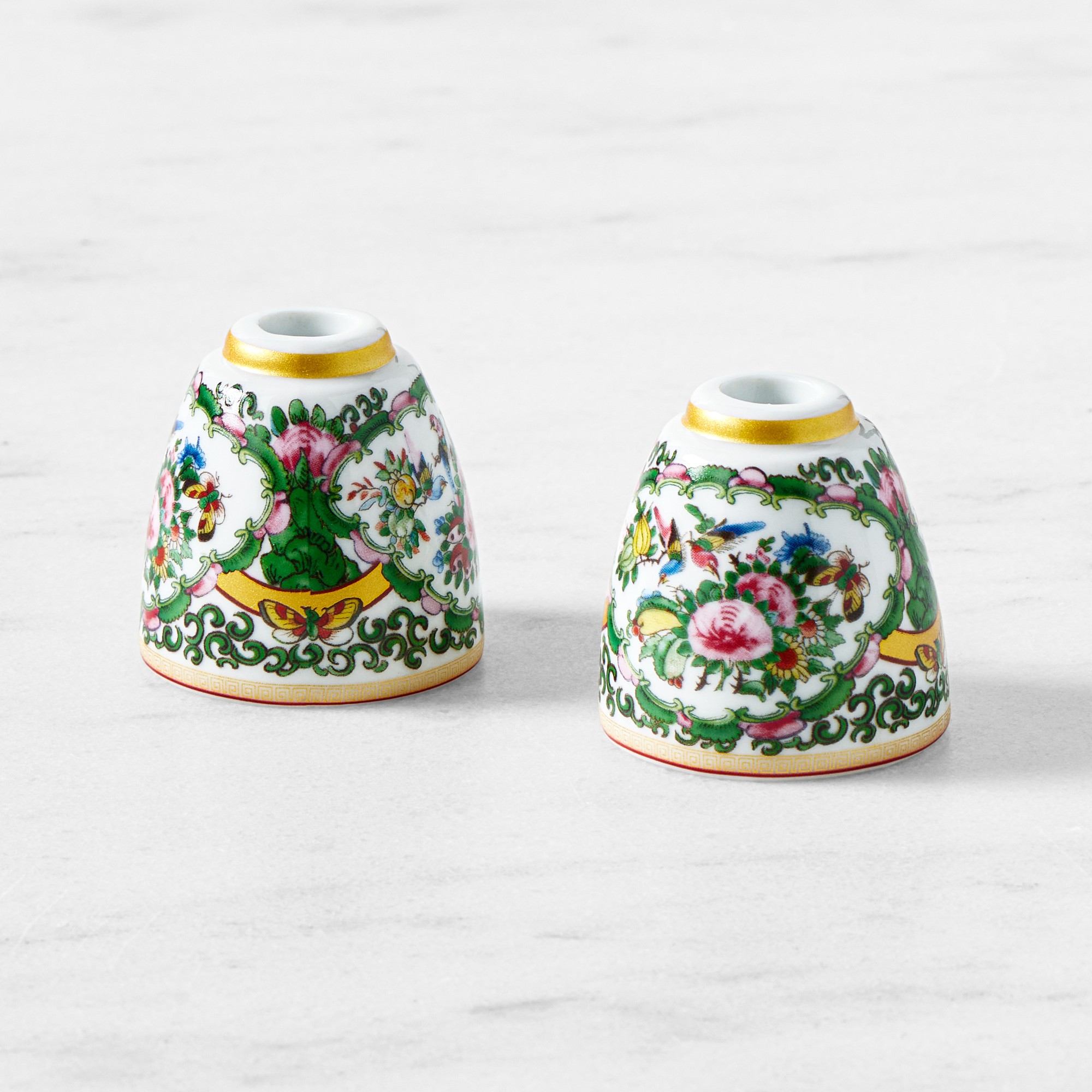 Famille Rose Tiny Taper Holders, Set of 2