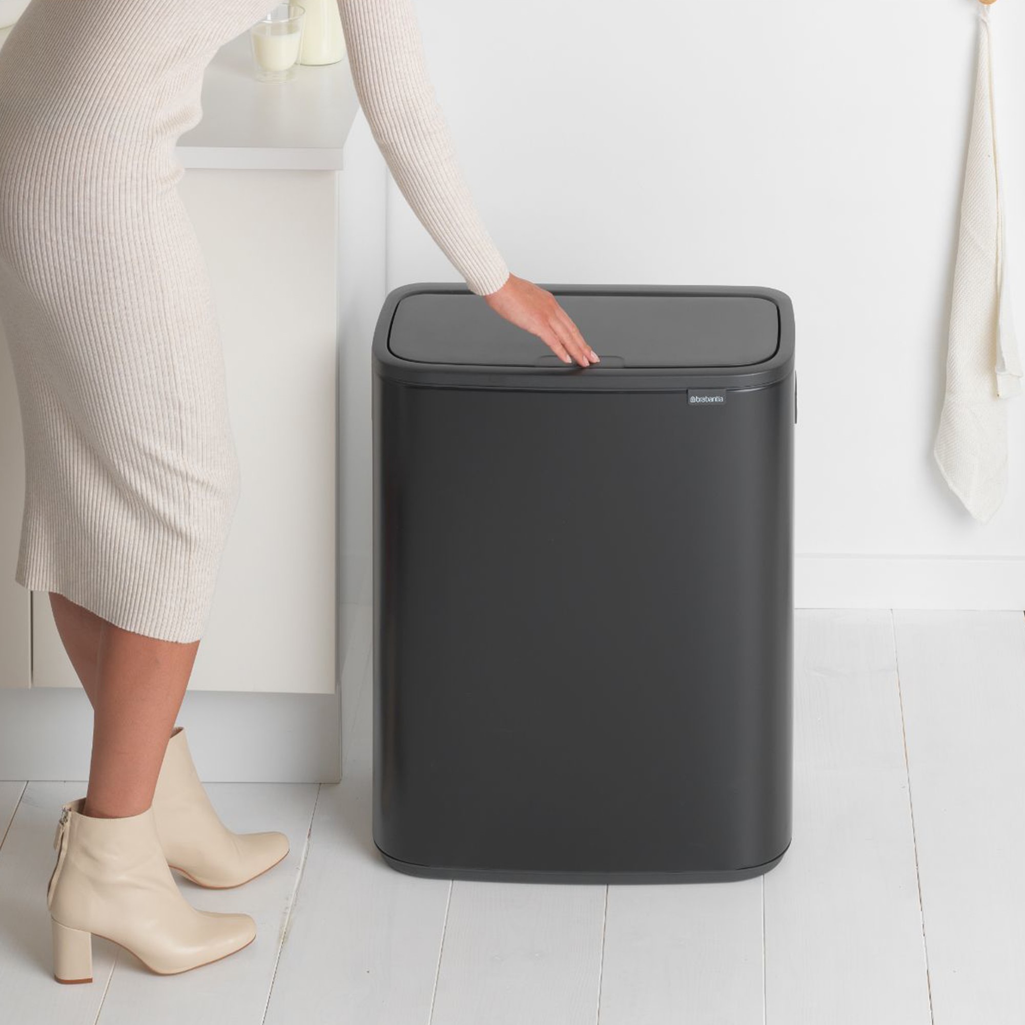 Brabantia Bo Touch Top Dual Compartment Recycling Trash Can, 2 x 8 Gallon