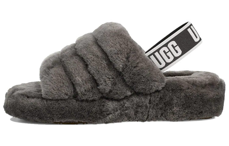 (WMNS) UGG Fluff Yeah Slide Thick Sole Gray Slippers 1095119-CHRC