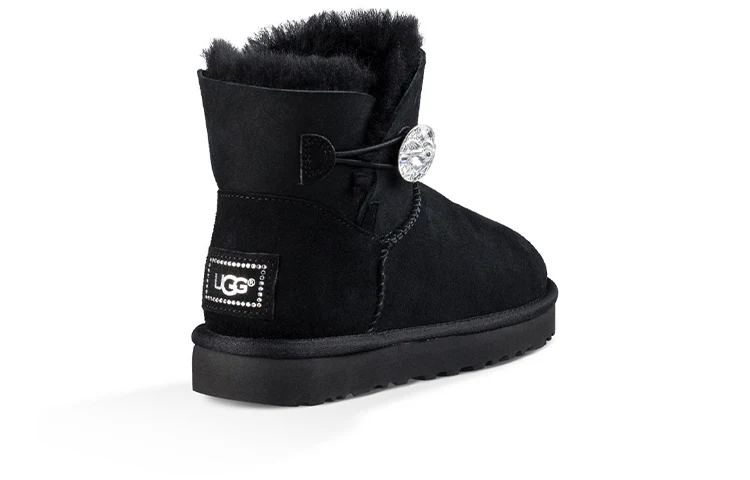 (WMNS) UGG Mini Bailey Button Bling Fleece Lined 'Black White' 1016554-BLK