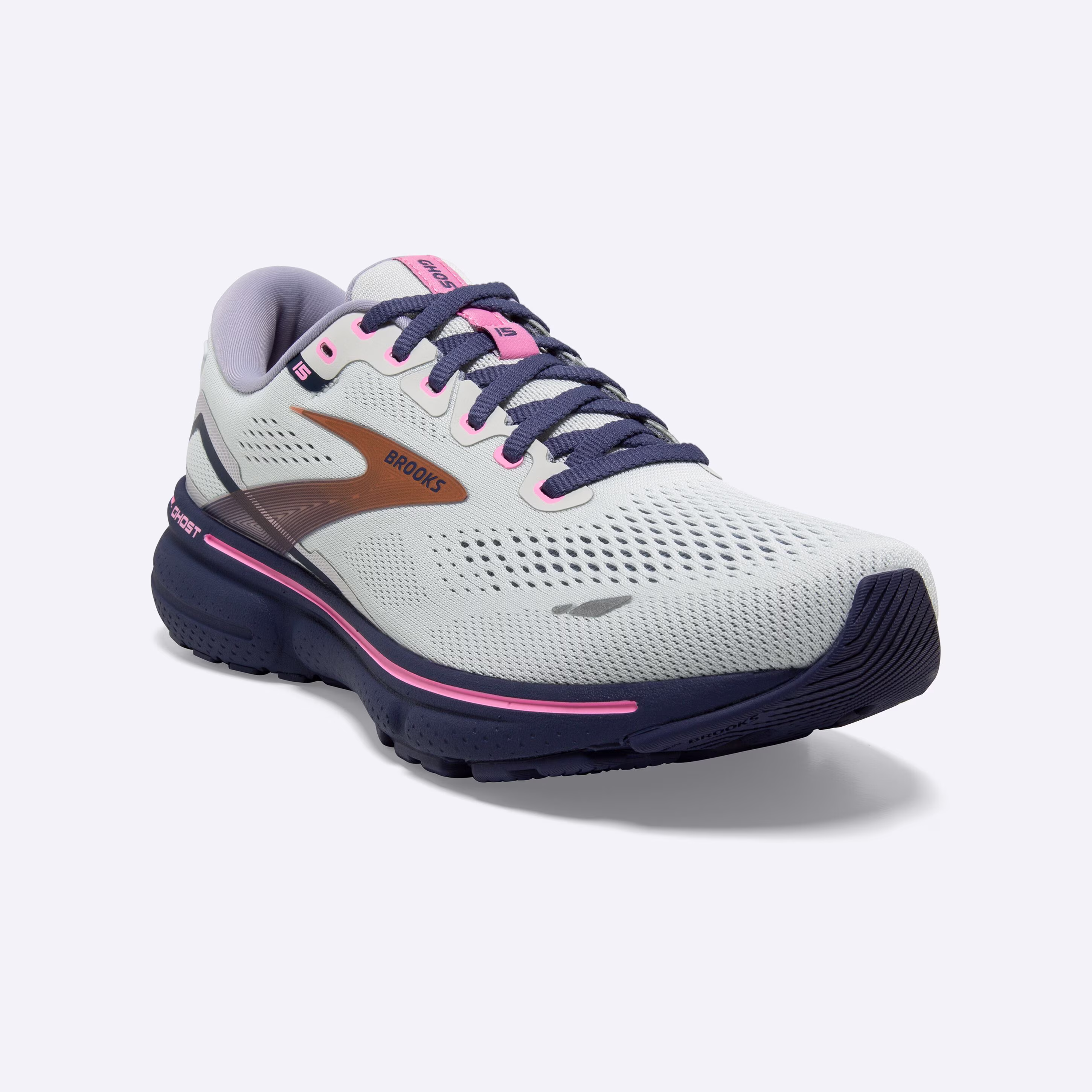 Women's Brooks, Ghost 15 Neutral Running Shoe -- Spa Blue/Neo Pink/ Copper