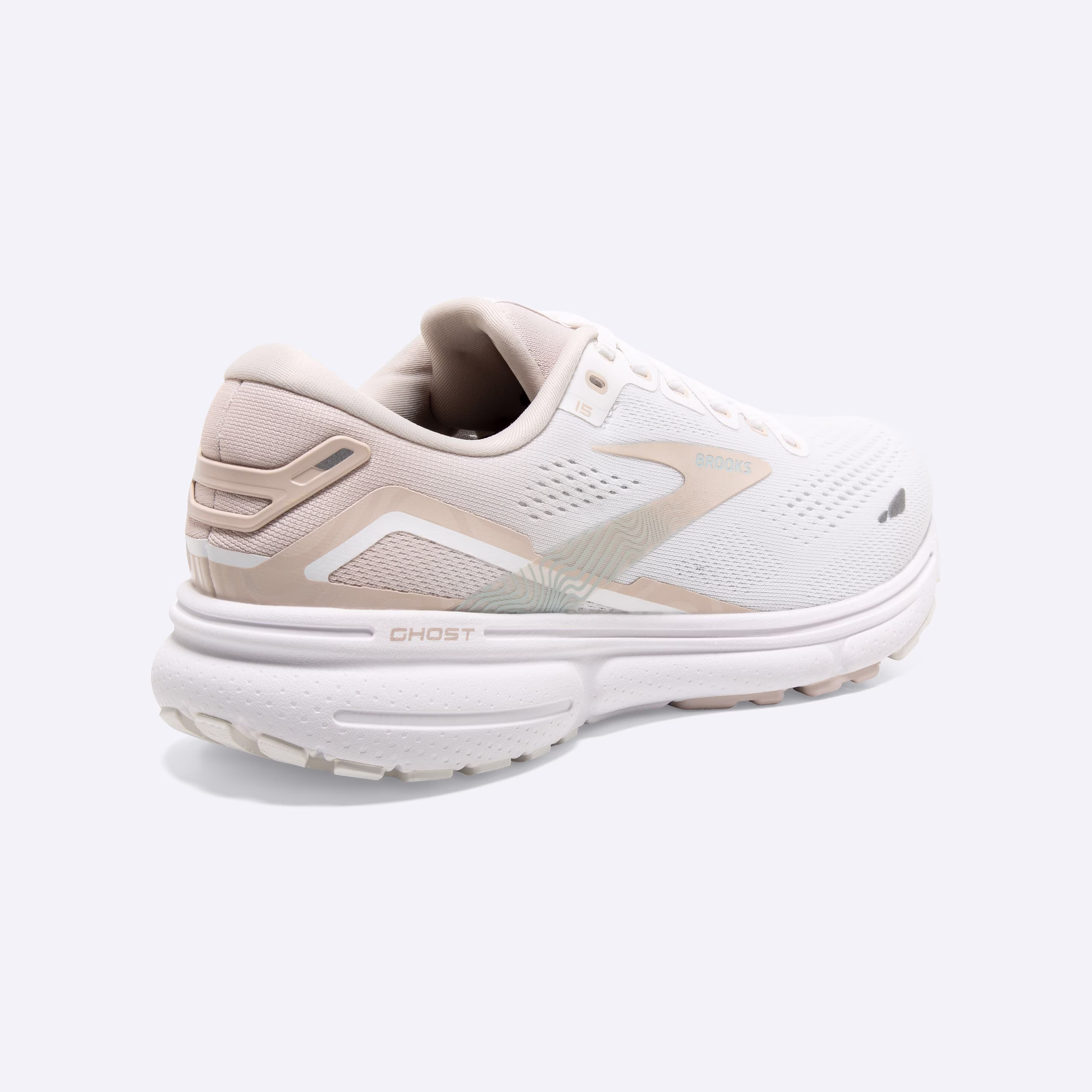 Women's Ghost 15 Neutral Running Shoe -- White/Crystal Grey/Glass
