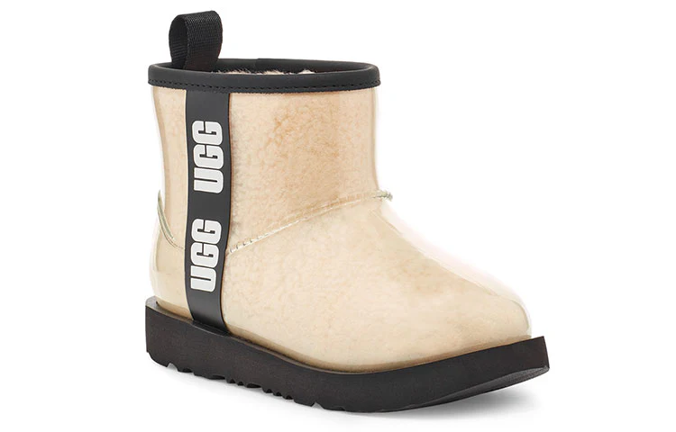 UGG Classic Clear Mini II Large LOGO Fleece Lined Big Boys Beige 1112386K-NBLC