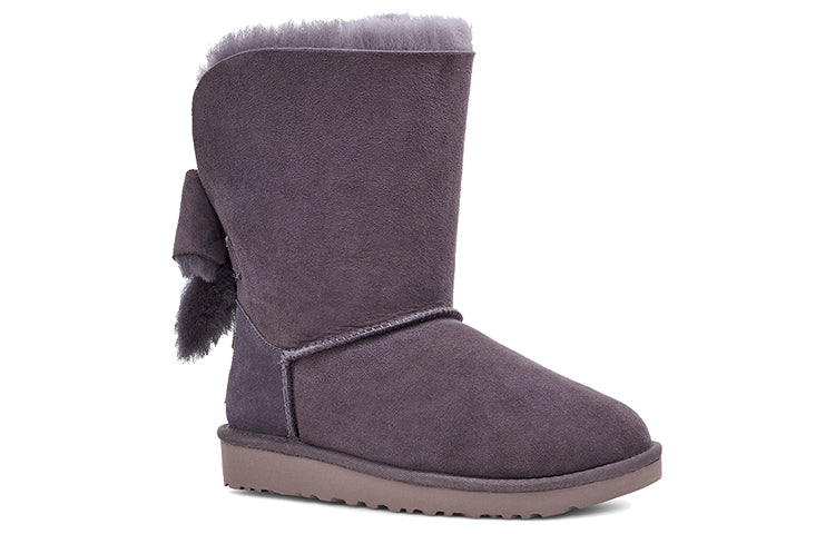 (WMNS) UGG Classic Short Cuffed Bow Fleece Lined Purple Gray 1112501-NHT