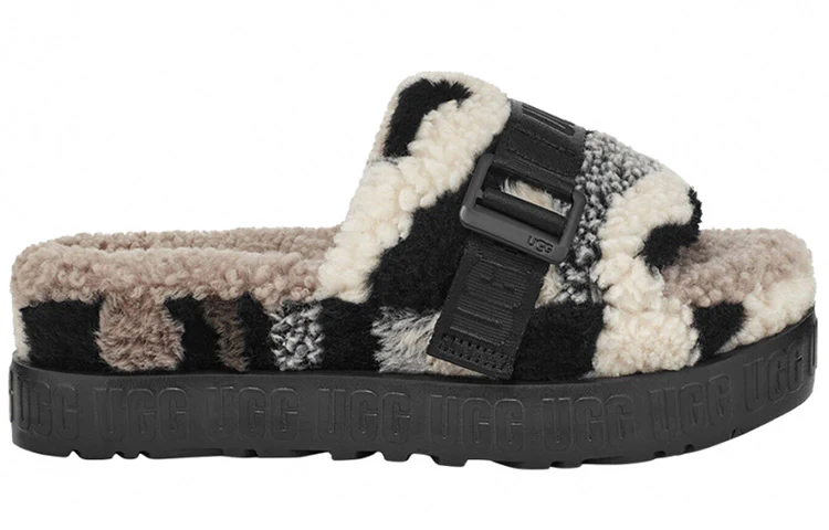 (WMNS) UGG Fluffita Cali Collage Slipper Beige Black 1118750-BKGY