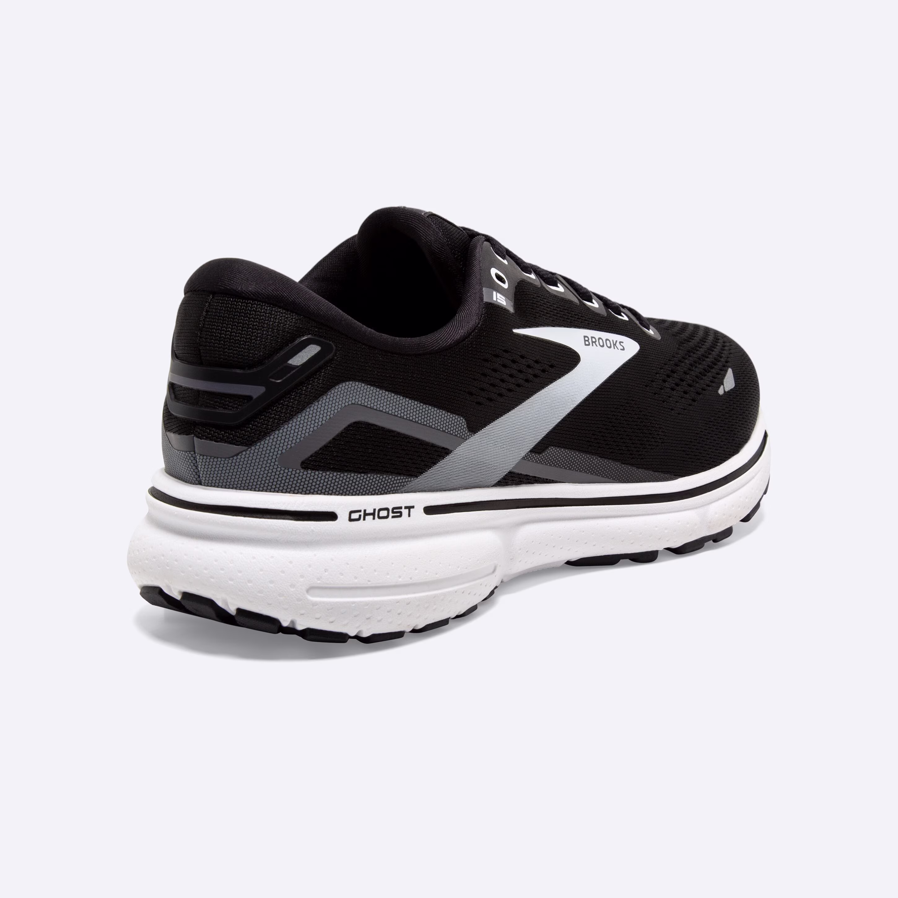 Women's Brooks, Ghost 15 Neutral Running Shoe -- Black/Blackened Pearl/White