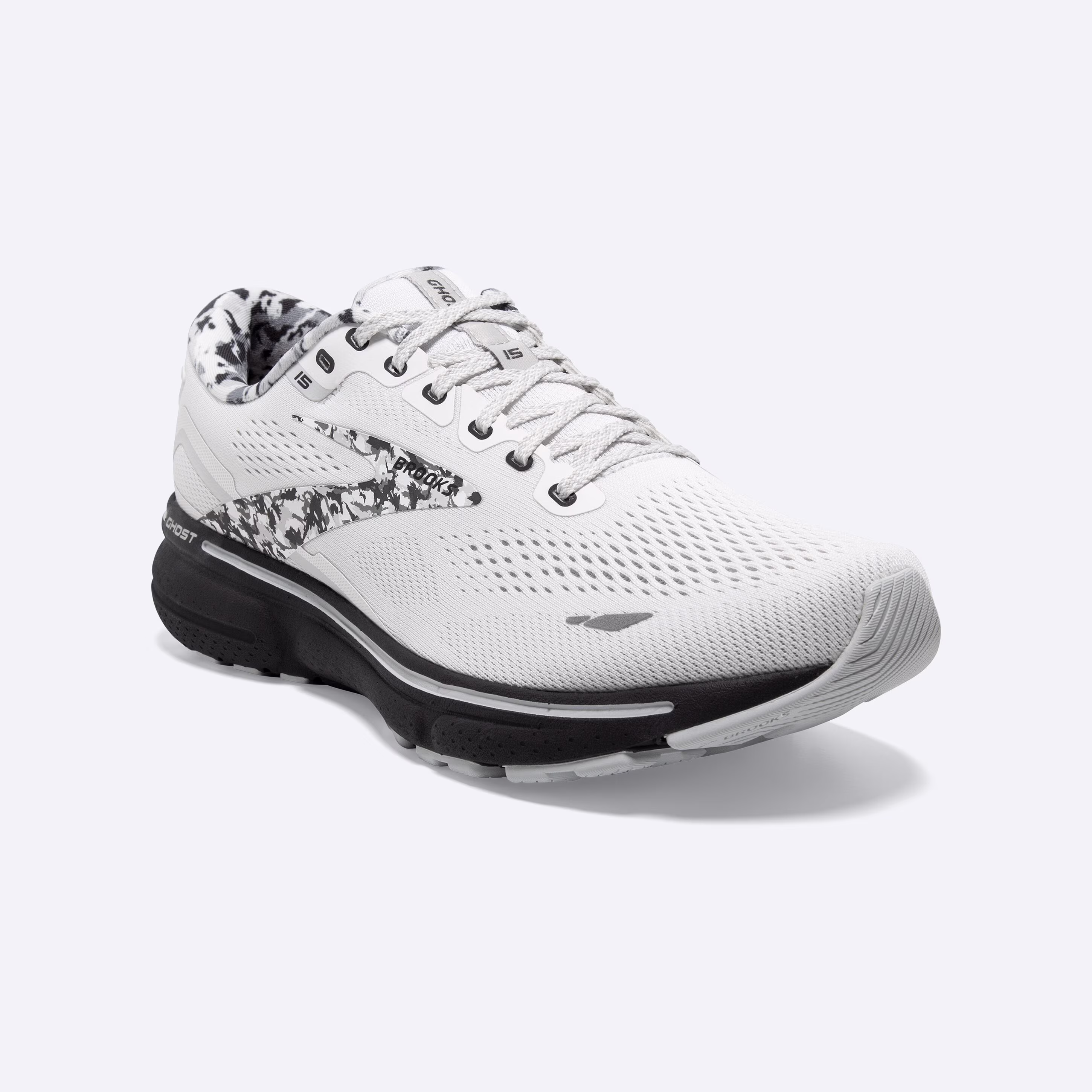 Women's Brooks, Ghost 15 Neutral Running Shoe -- White/Ebony/Oyster