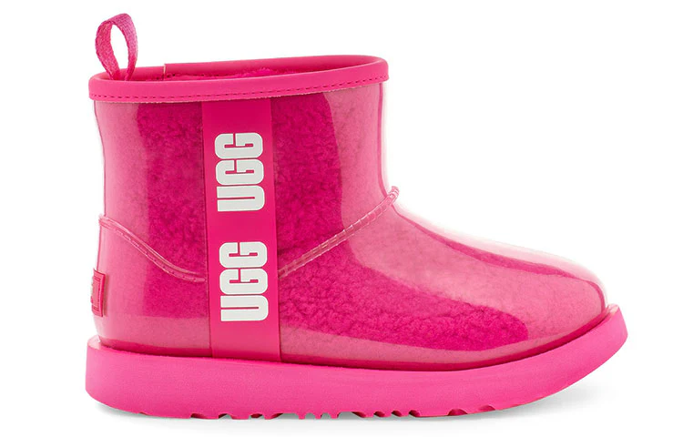 UGG Classic Clear Mini II Large LOGO Fleece Lined Big Boys Pink Red 1112386K-RCR