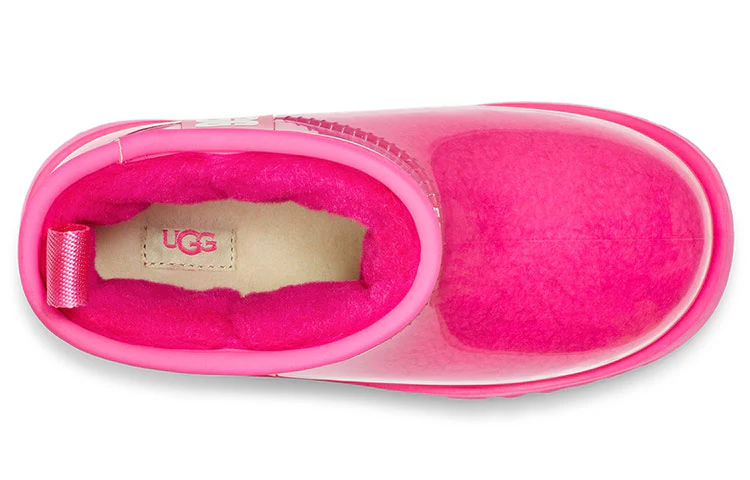 UGG Classic Clear Mini II Large LOGO Fleece Lined Big Boys Pink Red 1112386K-RCR