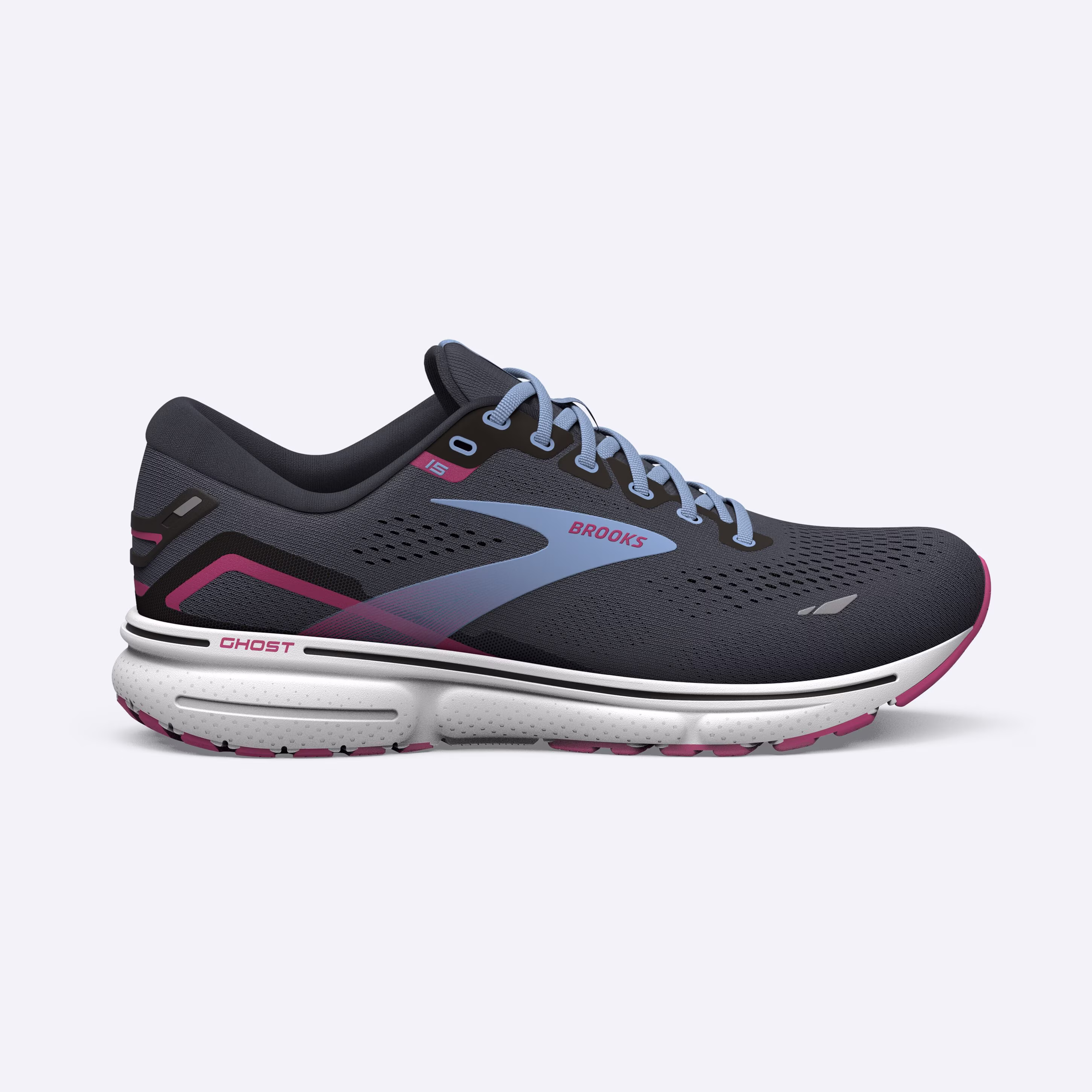 Men's Brooks, Ghost 15 Neutral Running Shoe -- Ebony/Open Air/Lilac Rose