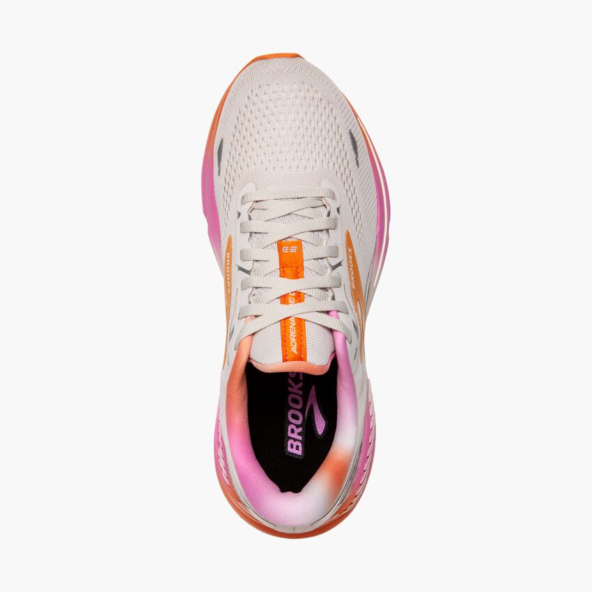 Women's Brooks, Adrenaline GTS 23 Running Shoe - White Sand/Sunset/Fuchsia
