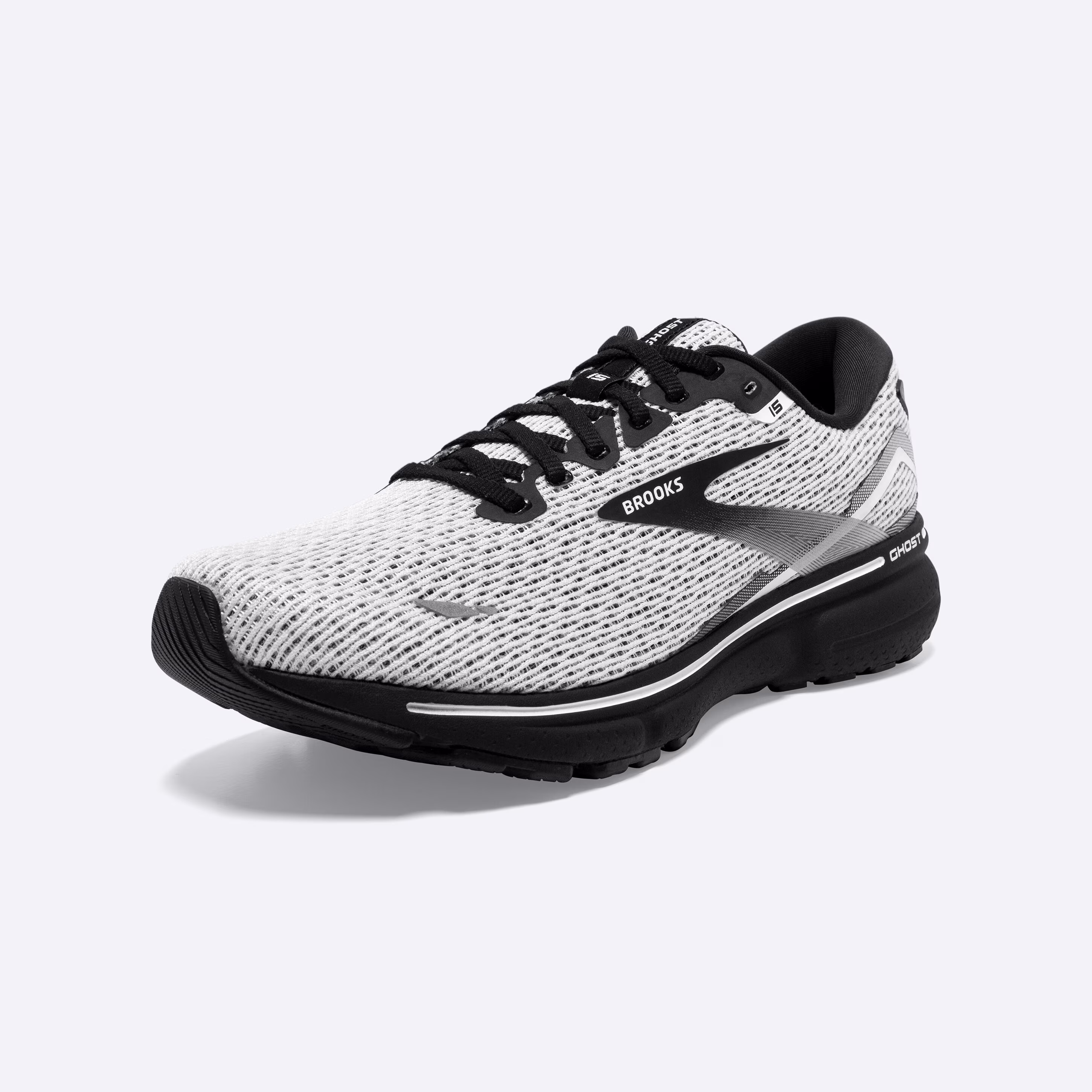 Men's Brooks, Ghost 15 Neutral Running Shoe -- White/Black