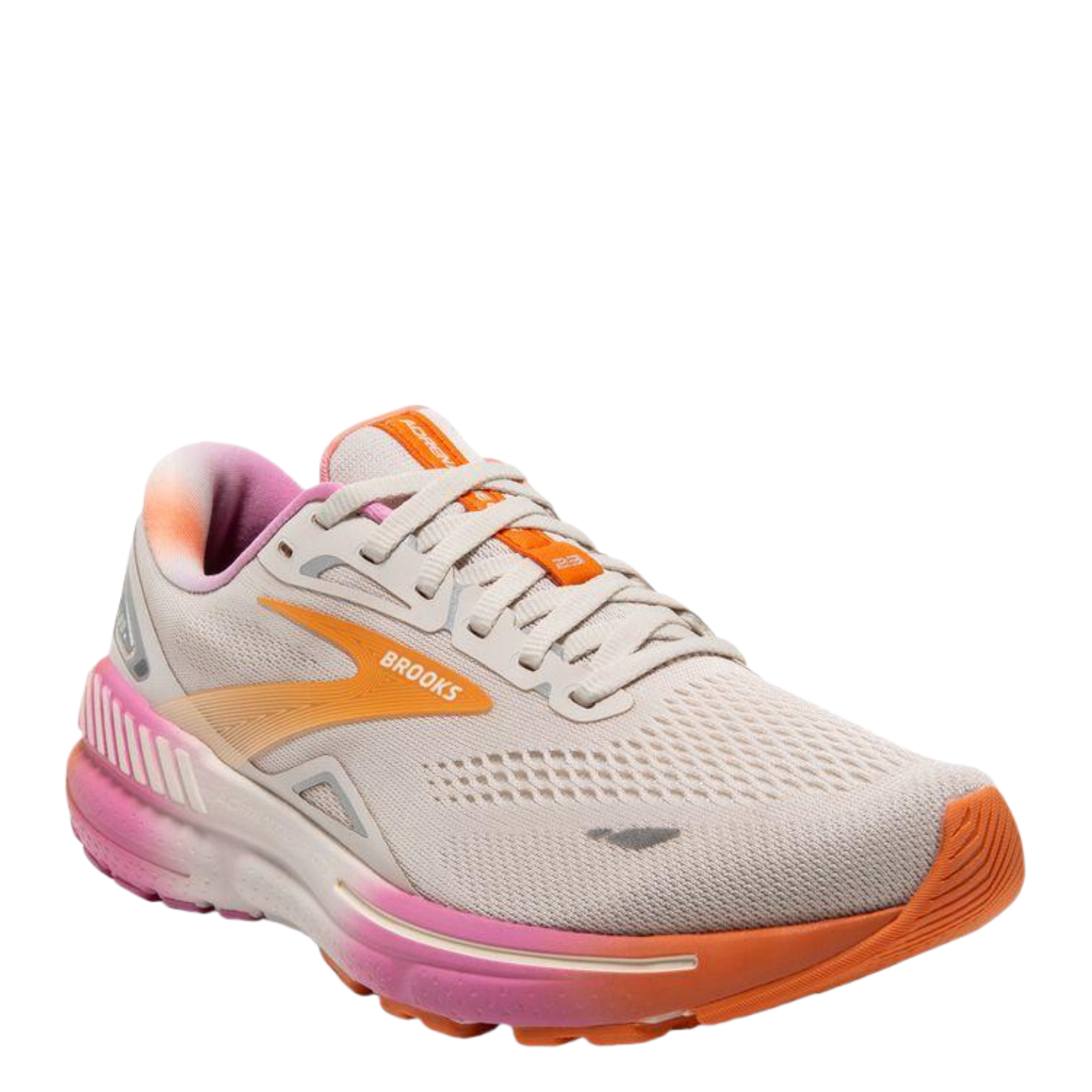 Women's Brooks, Adrenaline GTS 23 Running Shoe - White Sand/Sunset/Fuchsia