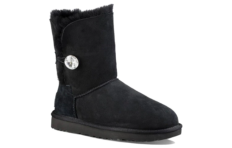 (WMNS) UGG Classic Bling Button Fleece Lined Black 1016553-BLK