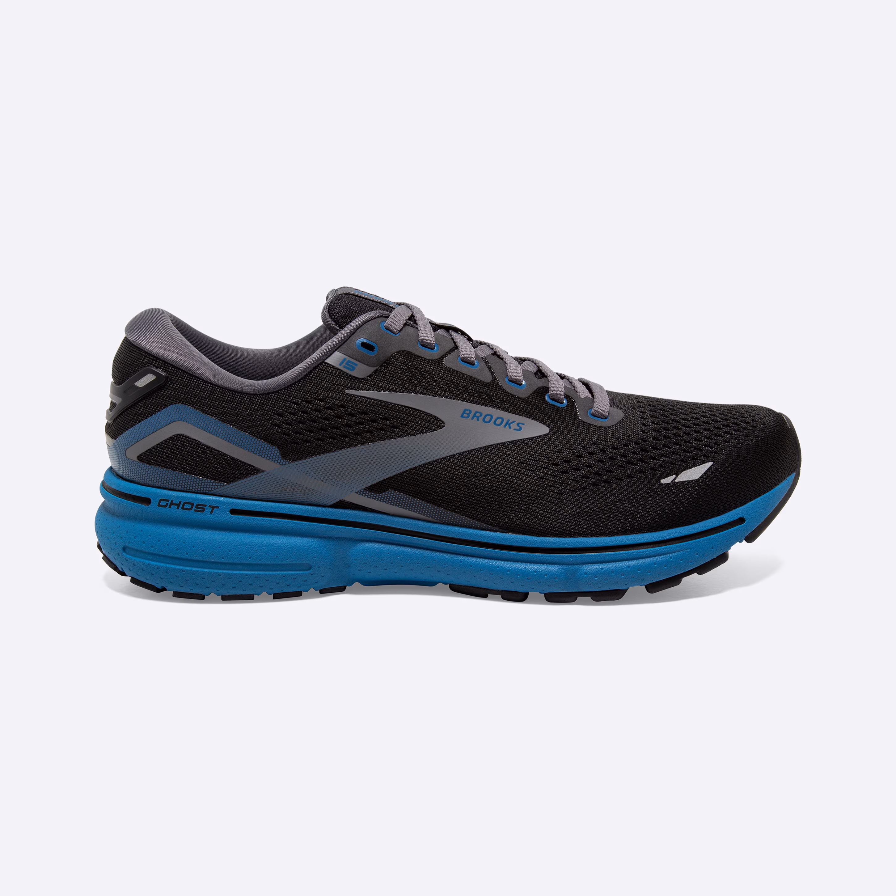 Men's Brooks, Ghost 15 Neutral Running Shoe -- Black/Blackened Pearl/Blue