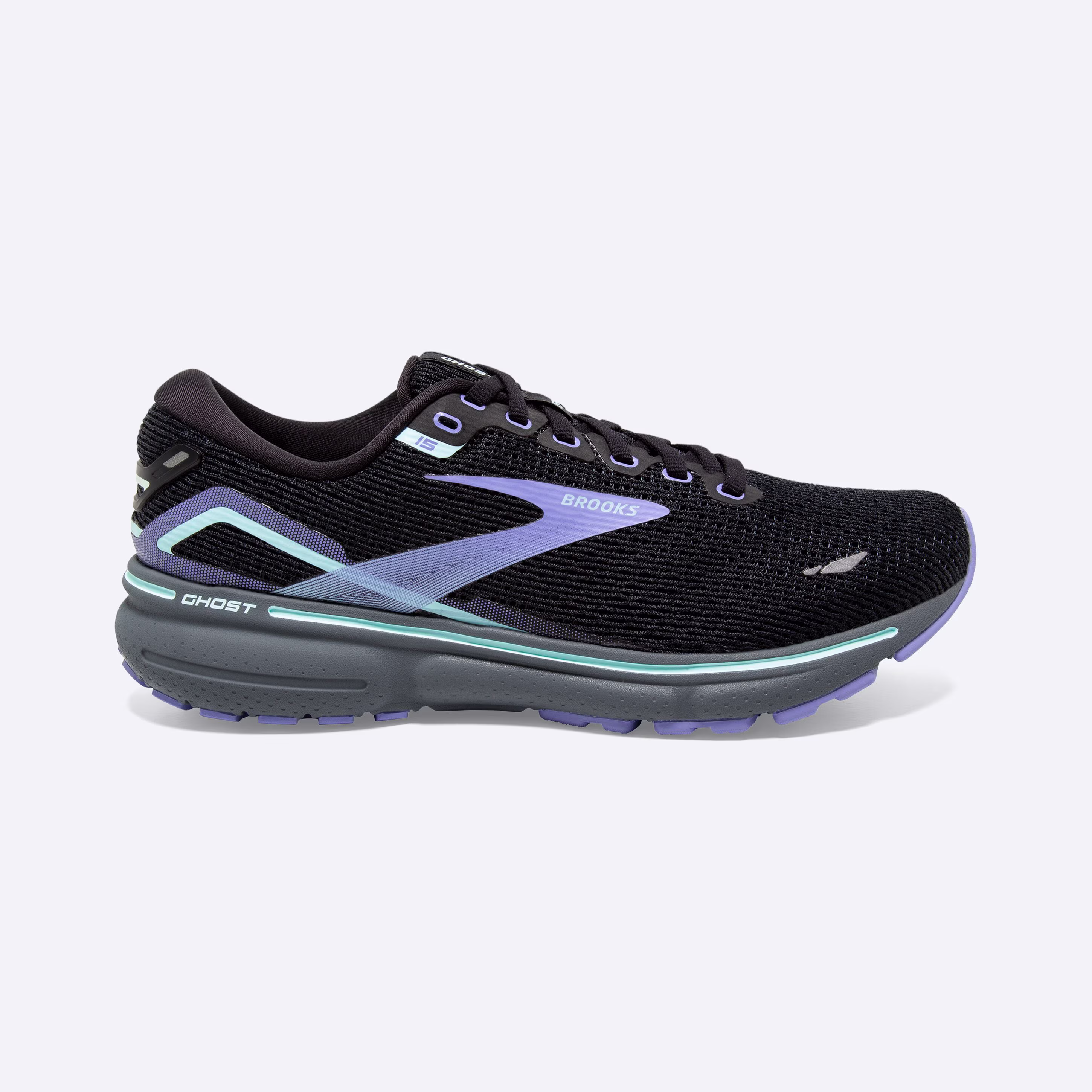 Women's Brooks, Ghost 15 Neutral Running Shoe -- Black/Jacaranda/Salt