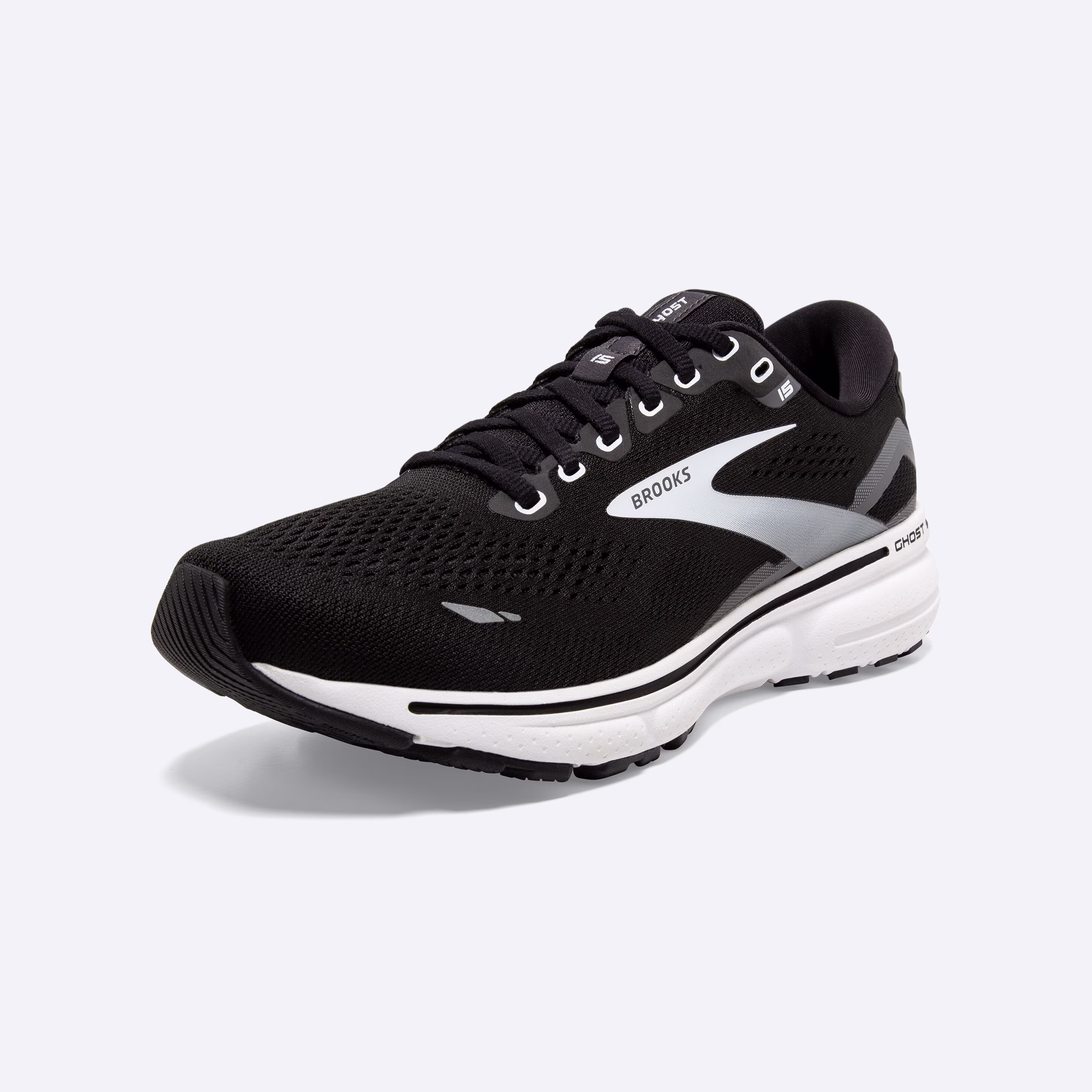 Men's Brooks, Ghost 15 Neutral Running Shoe -- Black/Blackened Pearl/White
