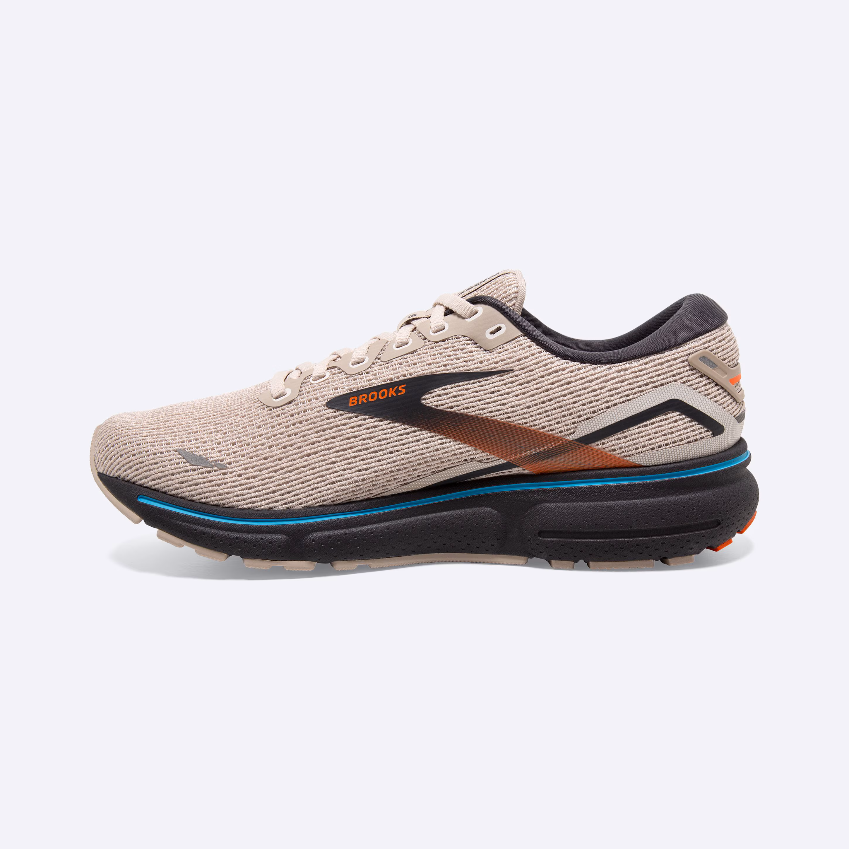 Men's Brooks, Ghost 15 Neutral Running Shoe -- White Sand/Red Orange/Blue