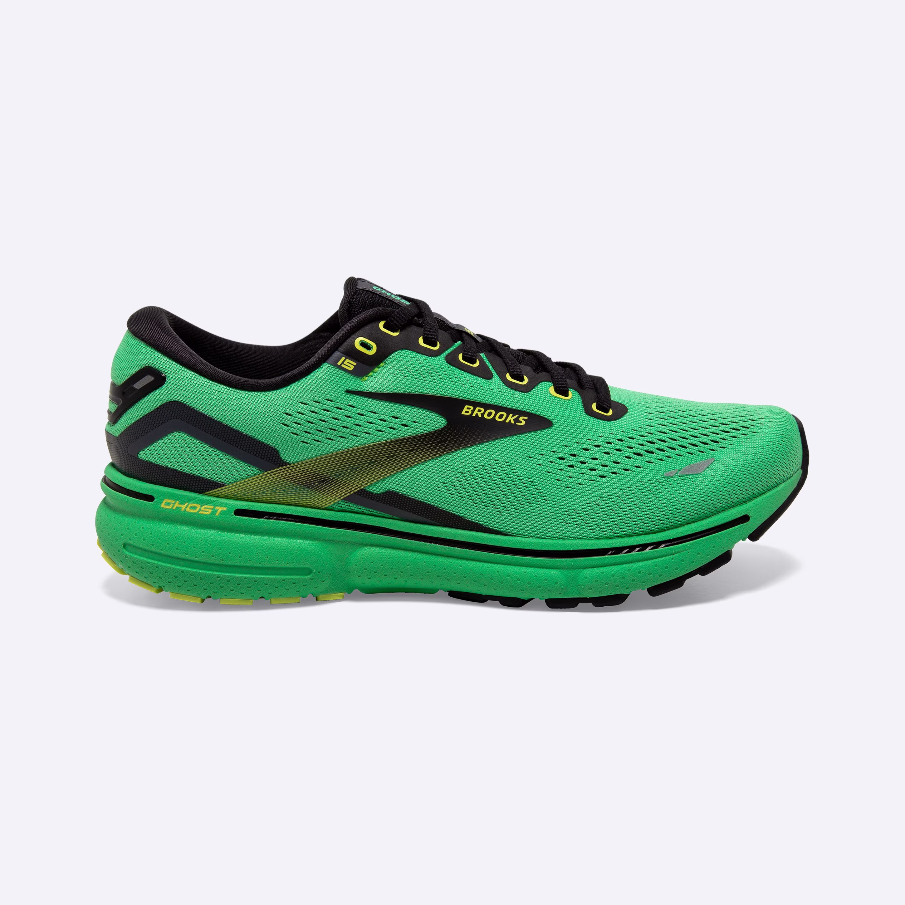 Men's Brooks, Ghost 15 Neutral Running Shoe -- Green/Black/Sharp Green