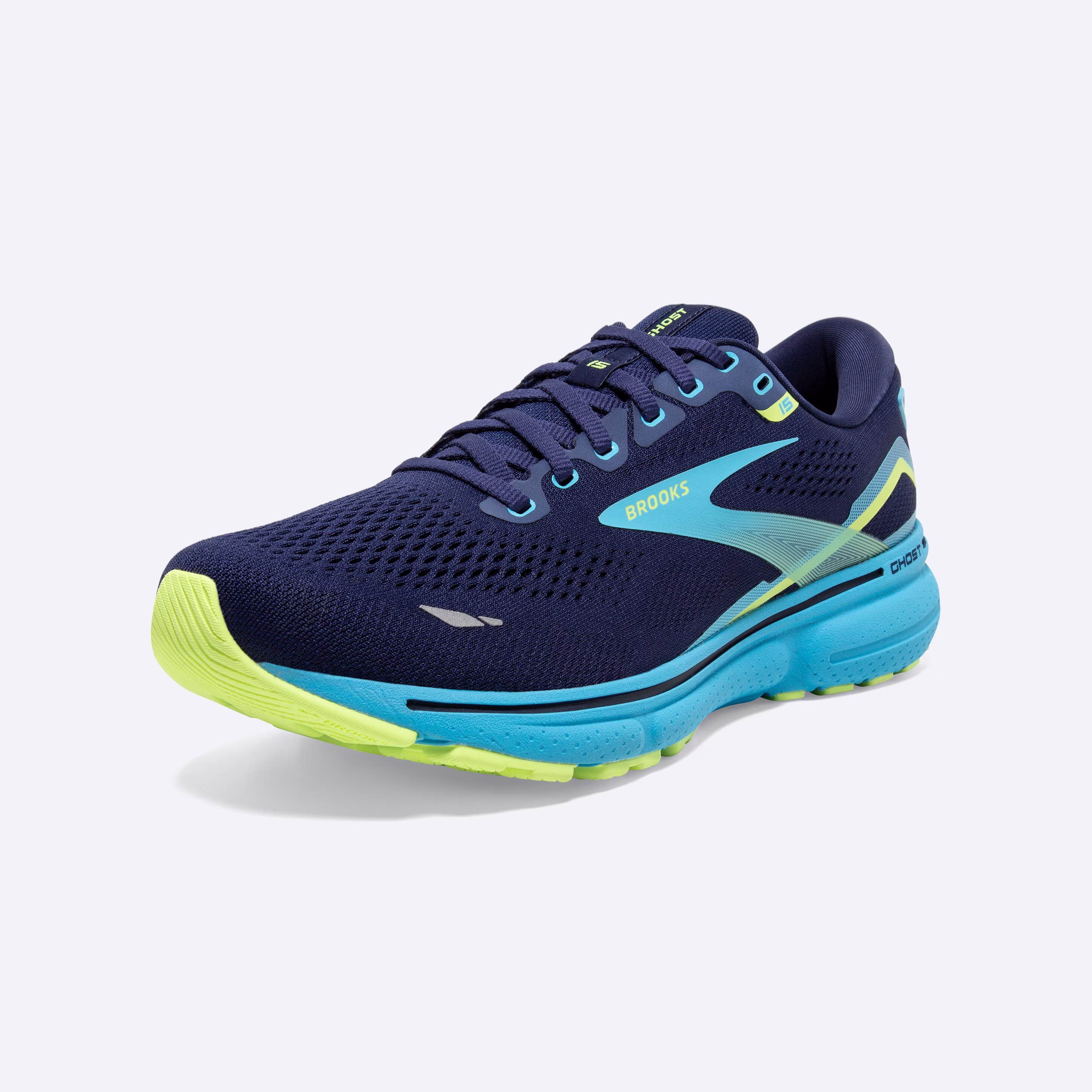 Men's Brooks, Ghost 15 Neutral Running Shoe -- Navy/Blue/Green