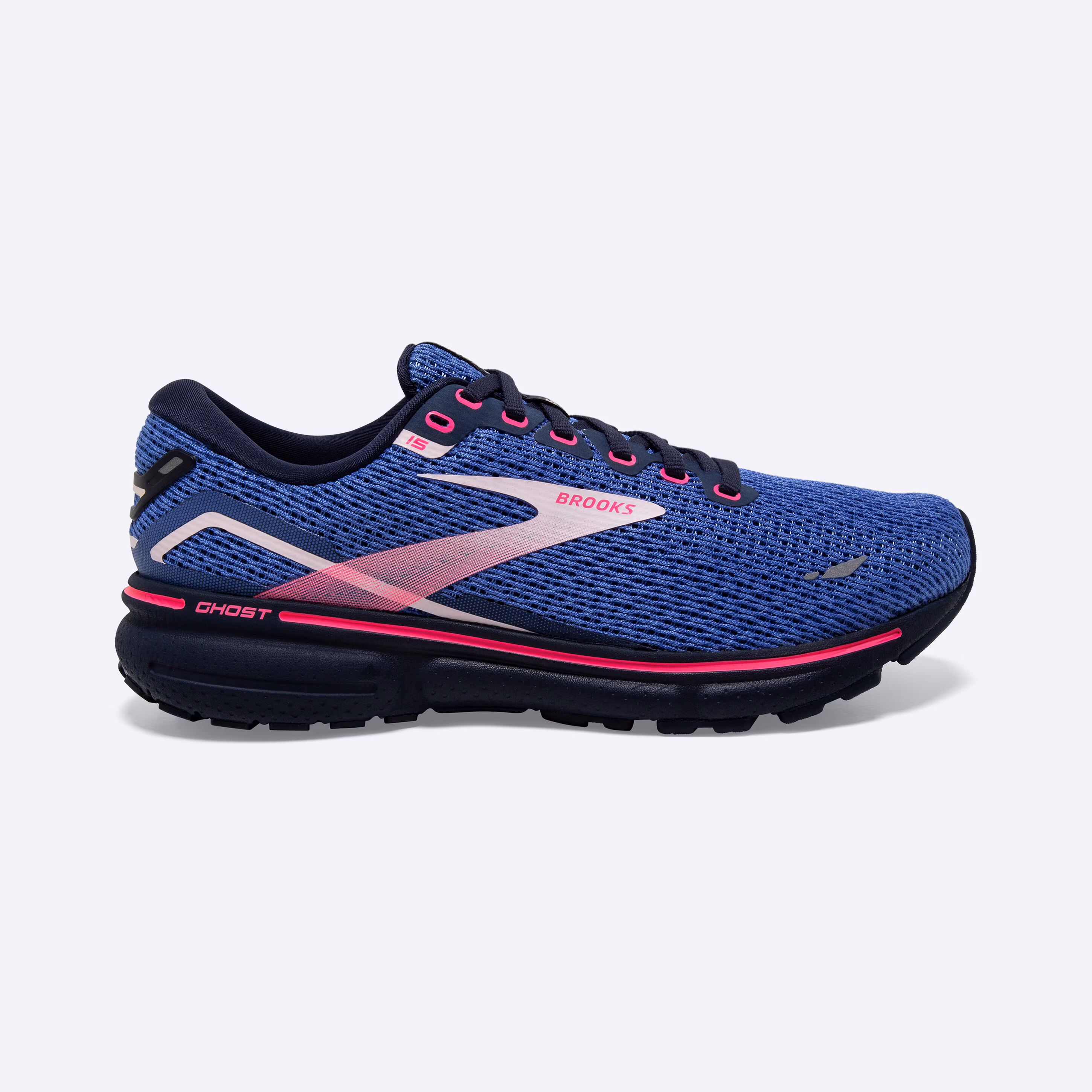 Women's Brooks, Ghost 15 Neutral Running Shoe -- Blue/Peacoat/Pink
