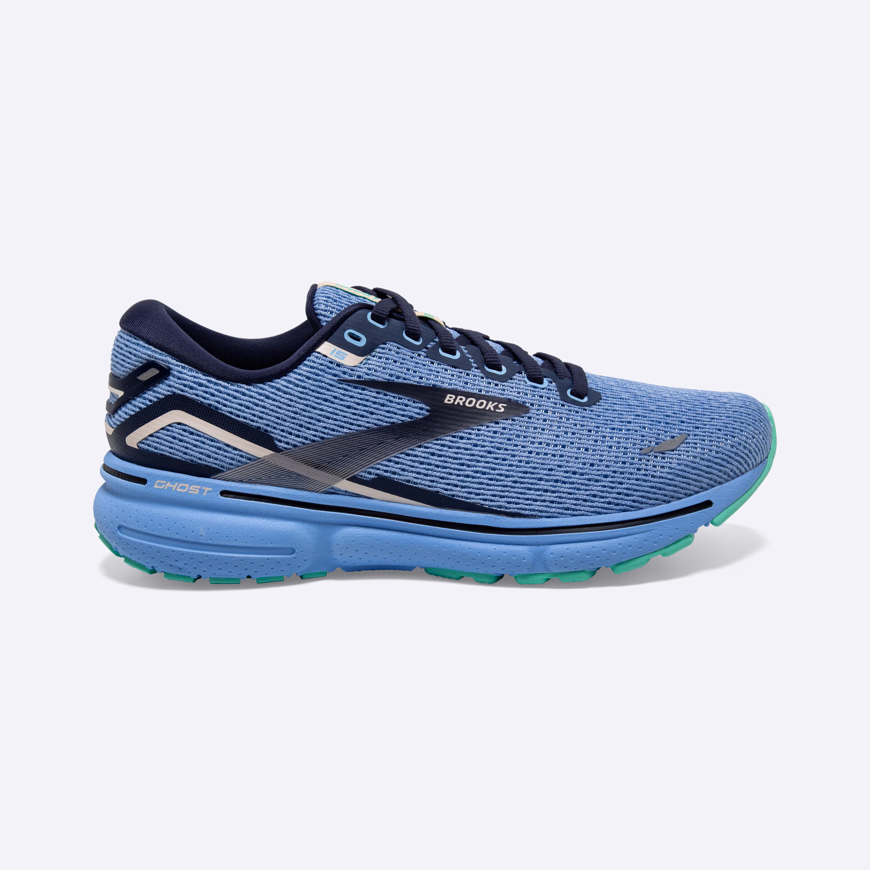 Women's Brooks, Ghost 15 Neutral Running Shoe -- Vista Blue/Peacoat/Linen